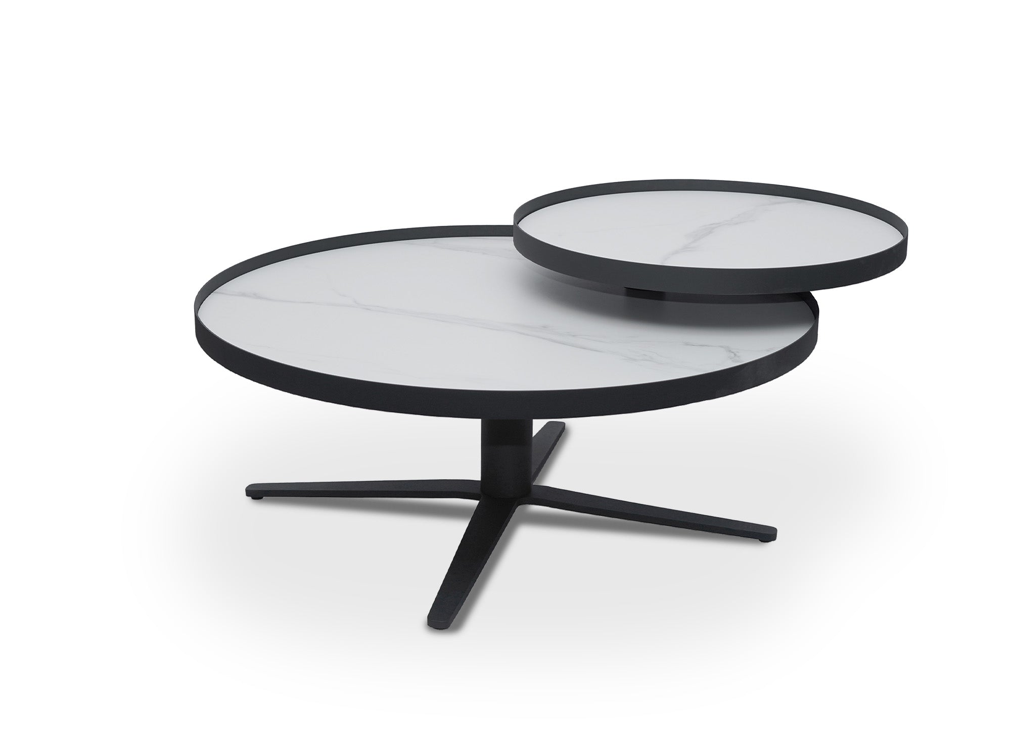 Table basse ronde à plateau pivotant en céramique blanche CLOELIE