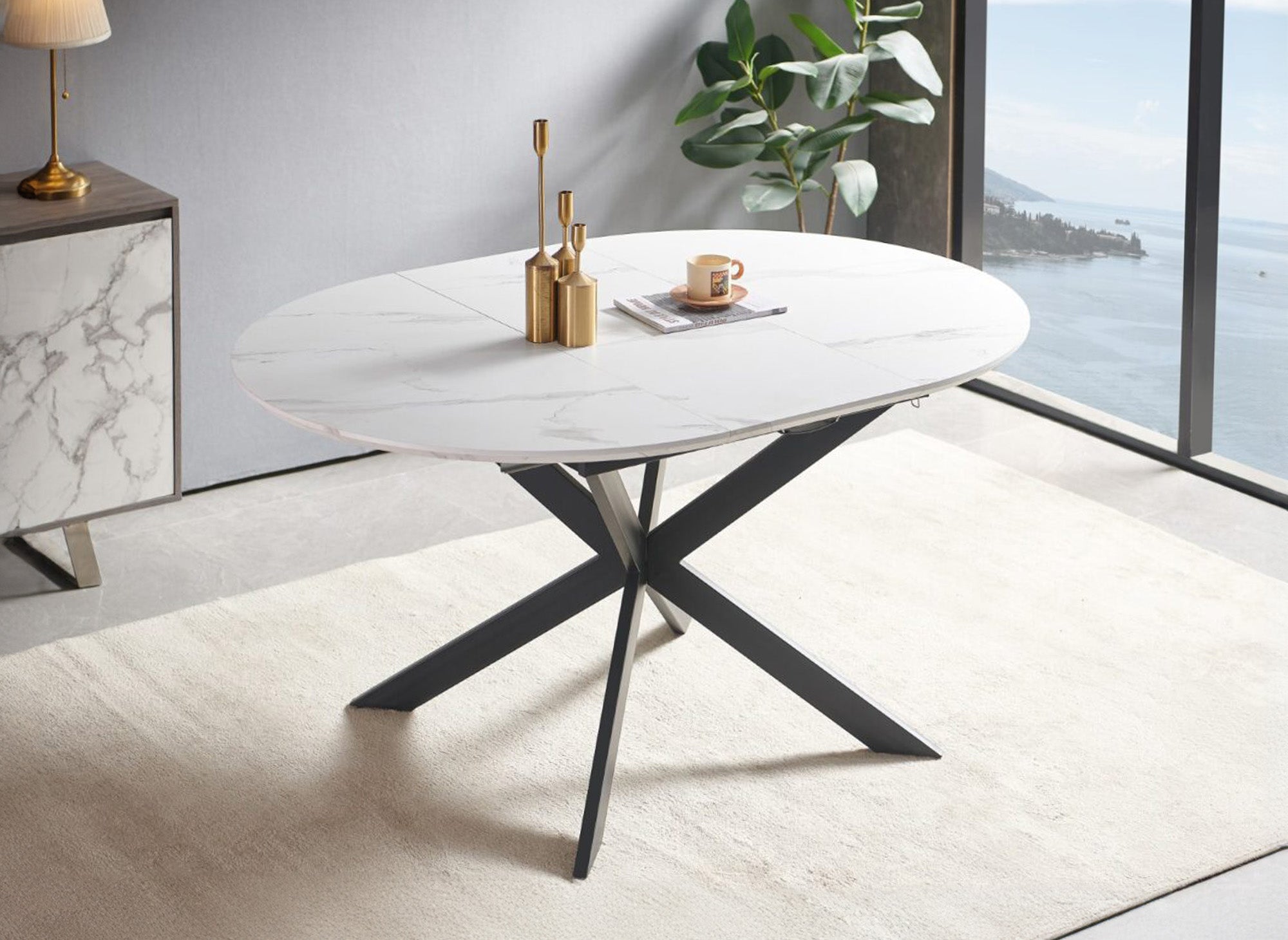 Table à manger ronde extensible blanc KOBY