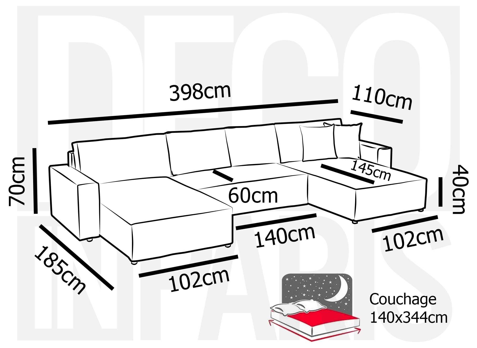 Canapé panoramique convertible avec coffre en velours côtelé beige - JADE