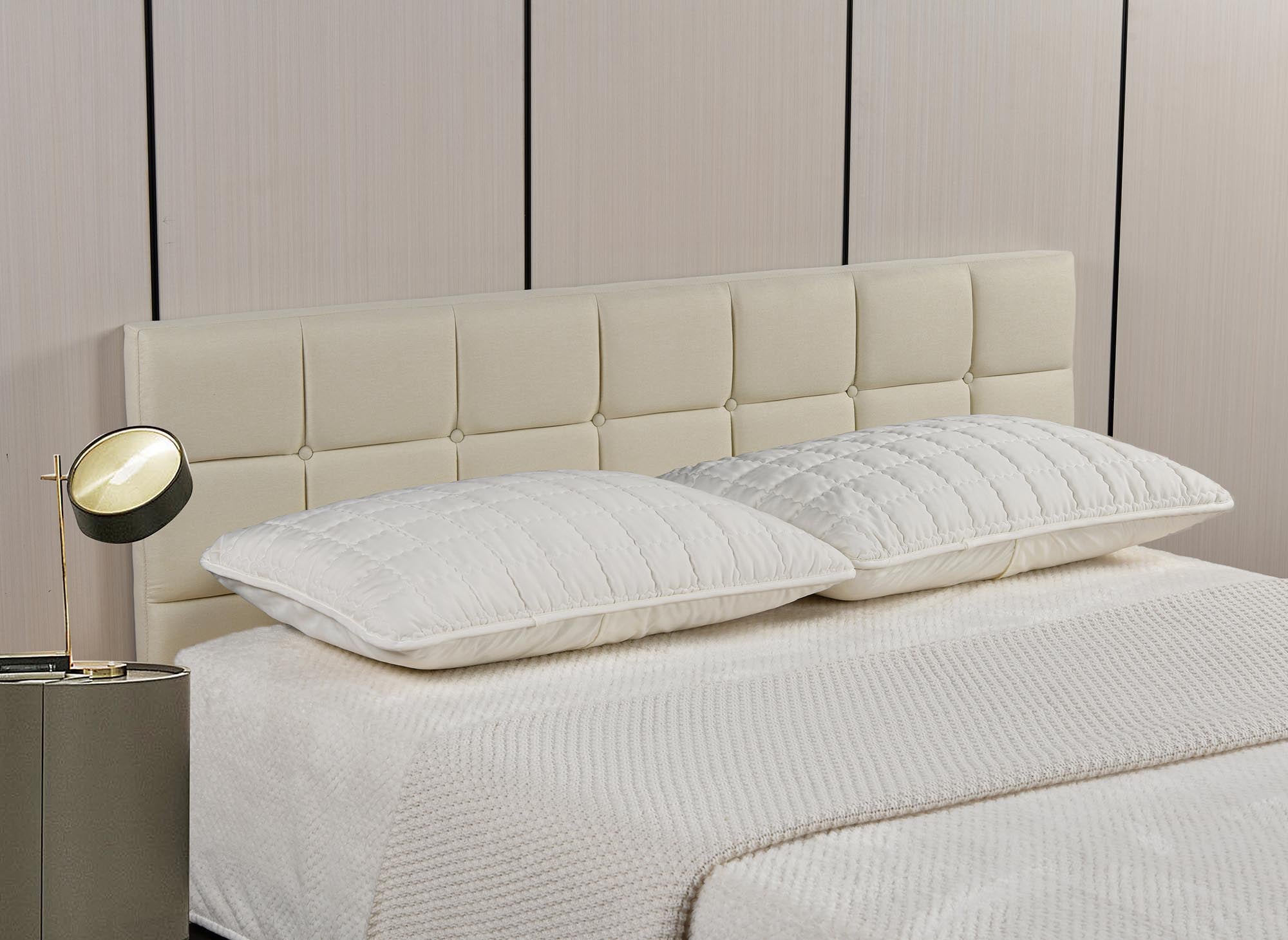 Tête de lit en tissu beige design 160 cm ALVERA