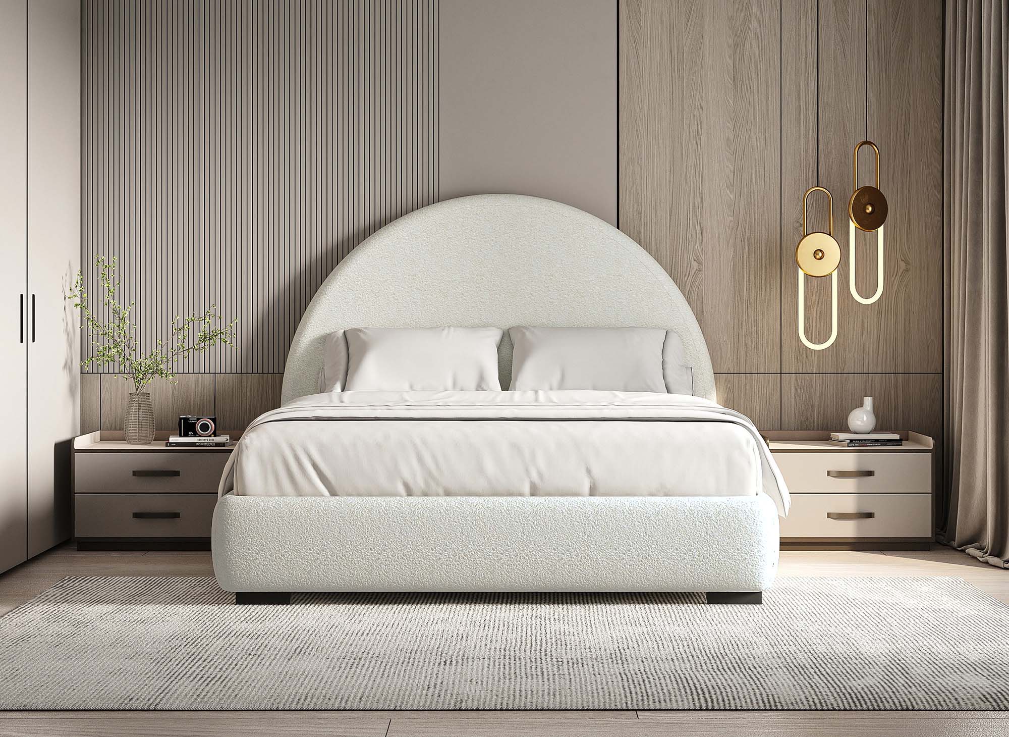 Letto matrimoniale effetto montone bianco ecrù NAMY 180 x 200 cm