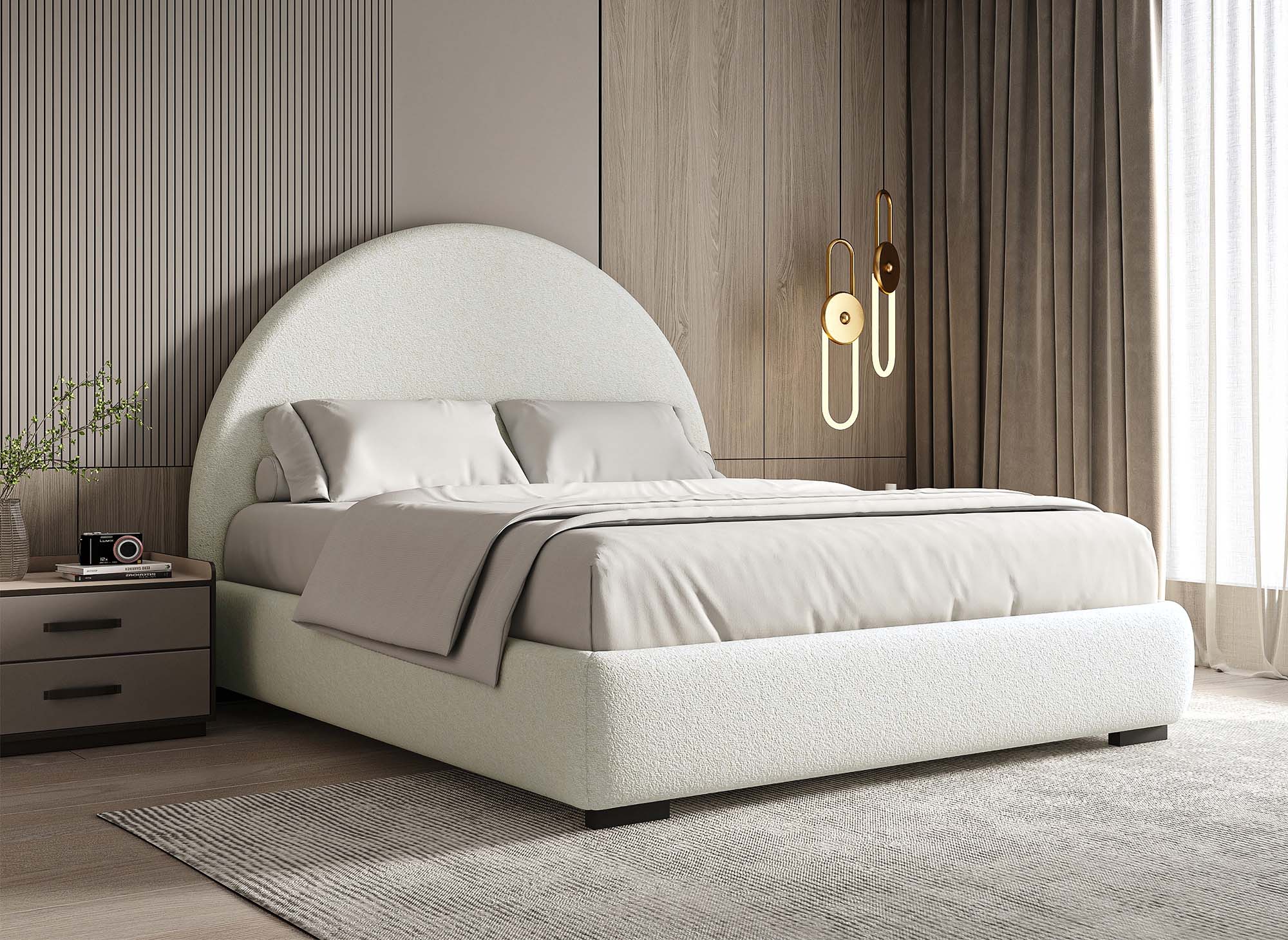 Letto matrimoniale effetto montone bianco ecrù NAMY 180 x 200 cm