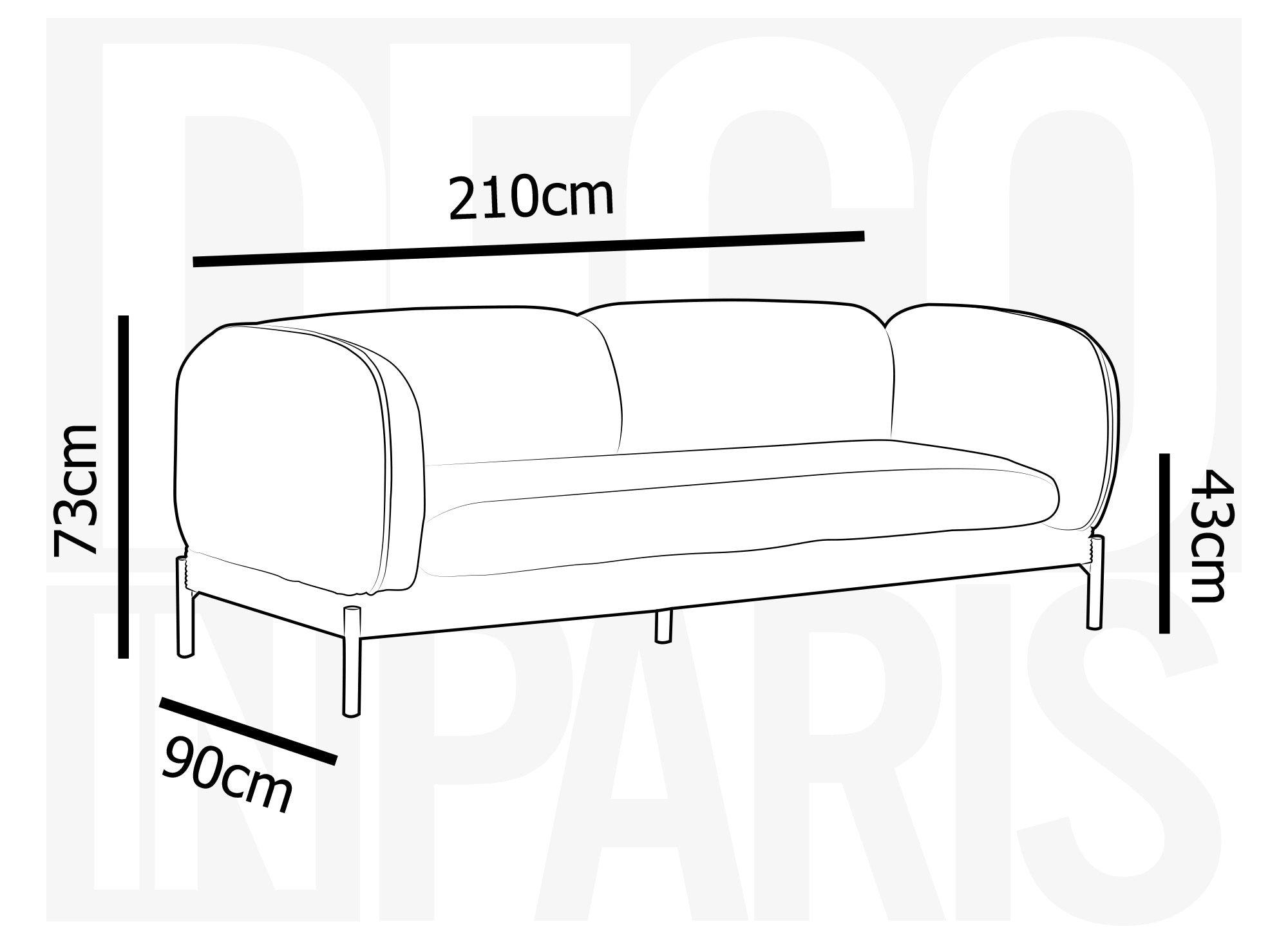 Canapé 3 places en velours gros côtelé gris ANDREA