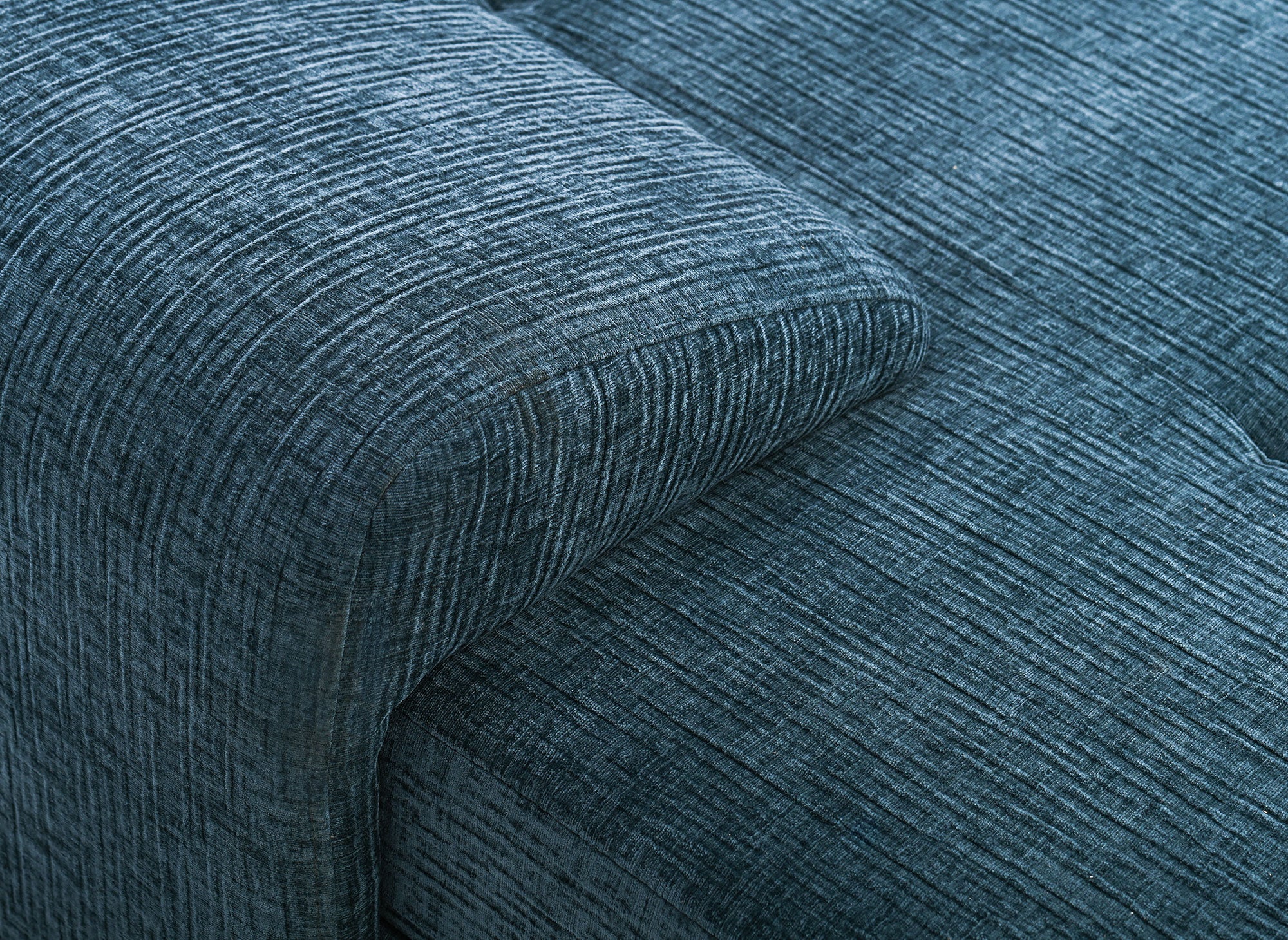 Canapé d'angle convertible réversible avec coffre en velours chiné bleu pétrole SOLEA