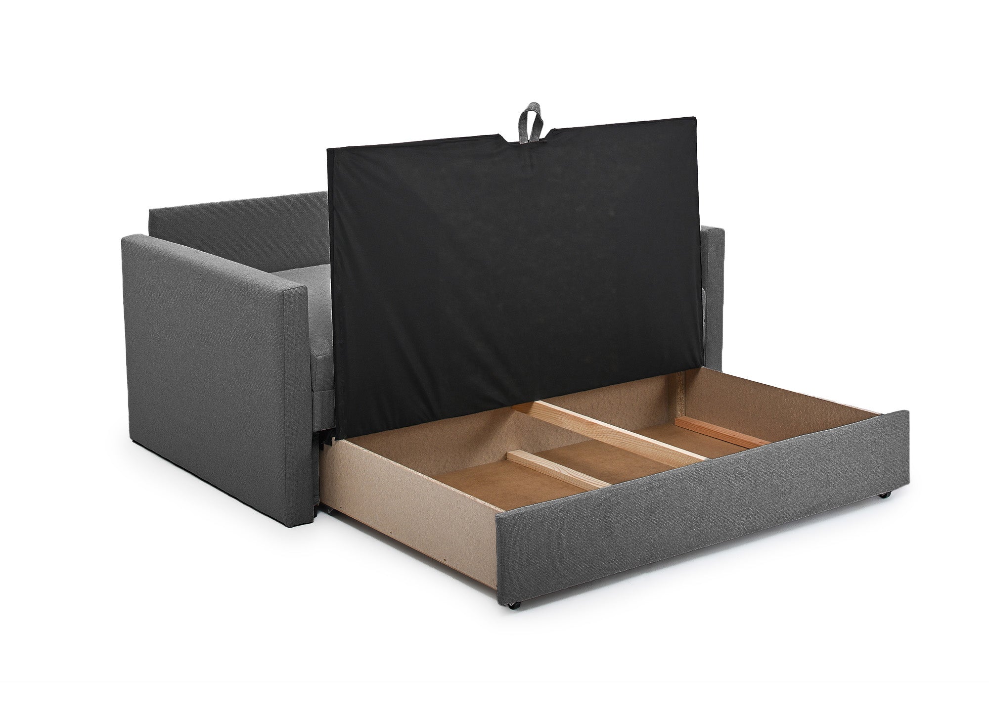 Canapé convertible 2 places avec coffre de rangement en tissu gris YERAZ