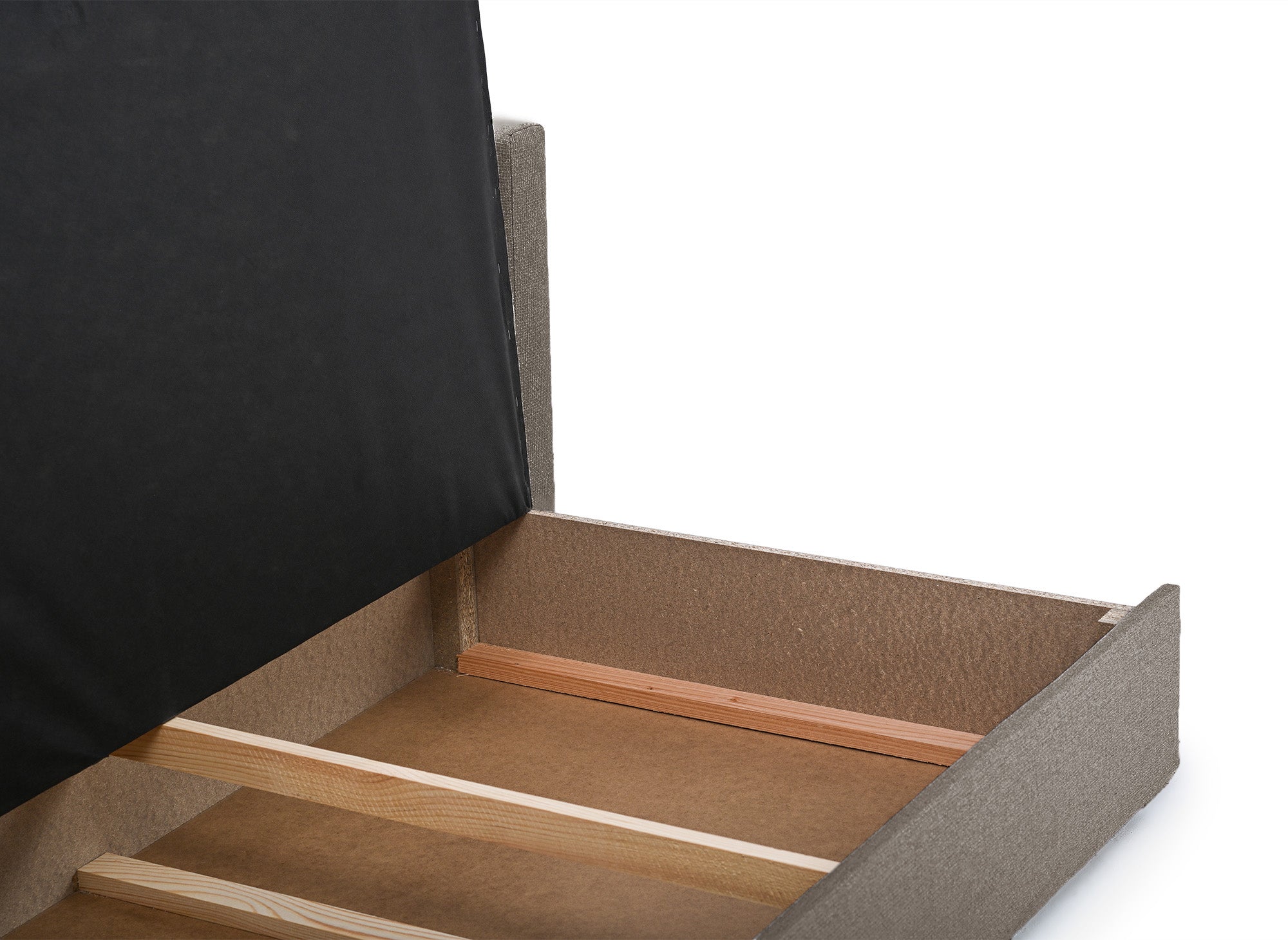 Canapé convertible 2 places avec coffre de rangement en tissu taupe YERAZ