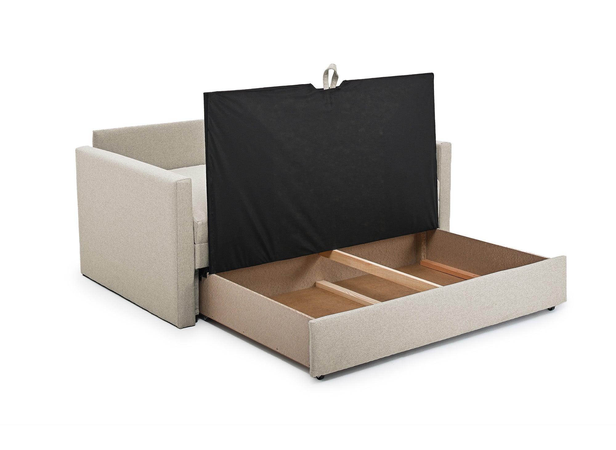 Canapé convertible 2 places avec coffre de rangement en tissu beige YERAZ