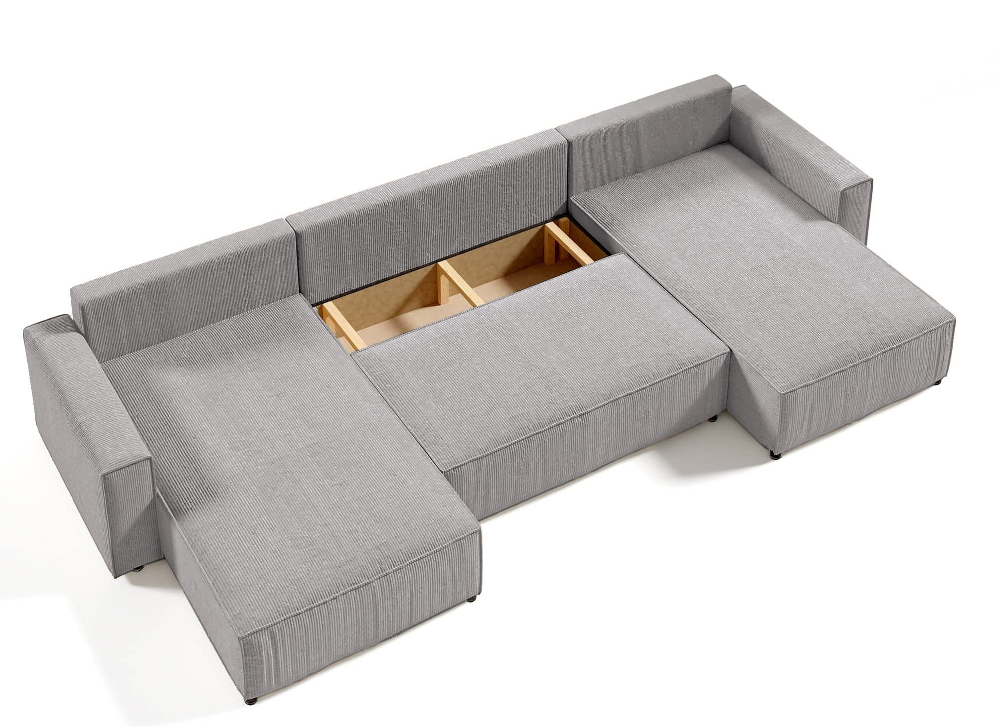 Canapé panoramique convertible avec coffre en velours cotelé gris clair - JADE