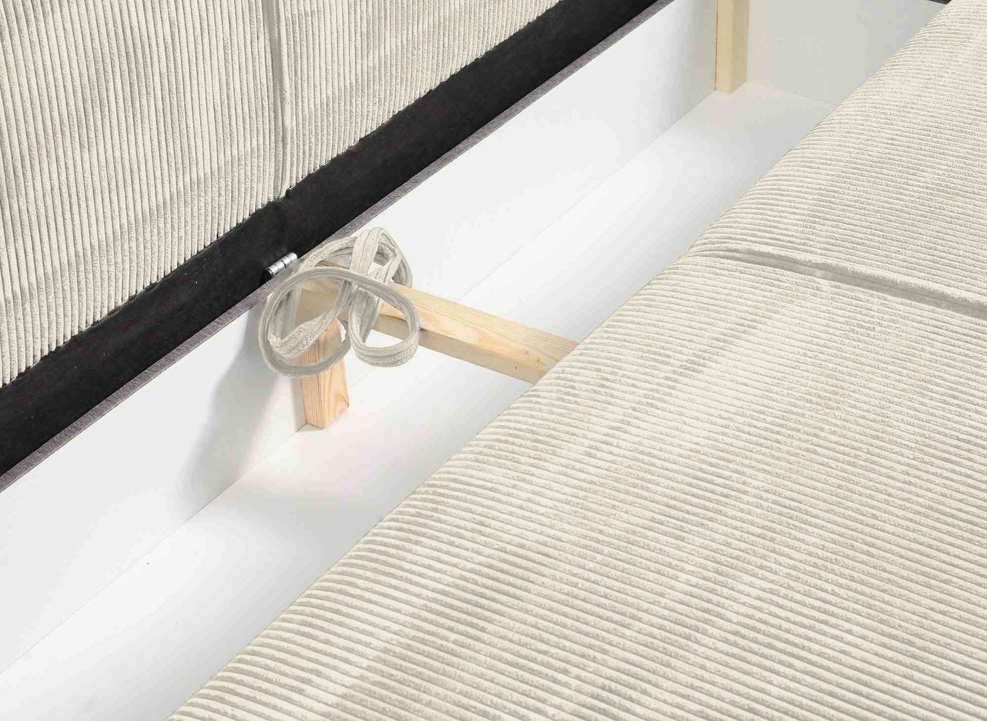 Divano trasformabile a 3 posti con cassapanca in velluto a coste beige JADE