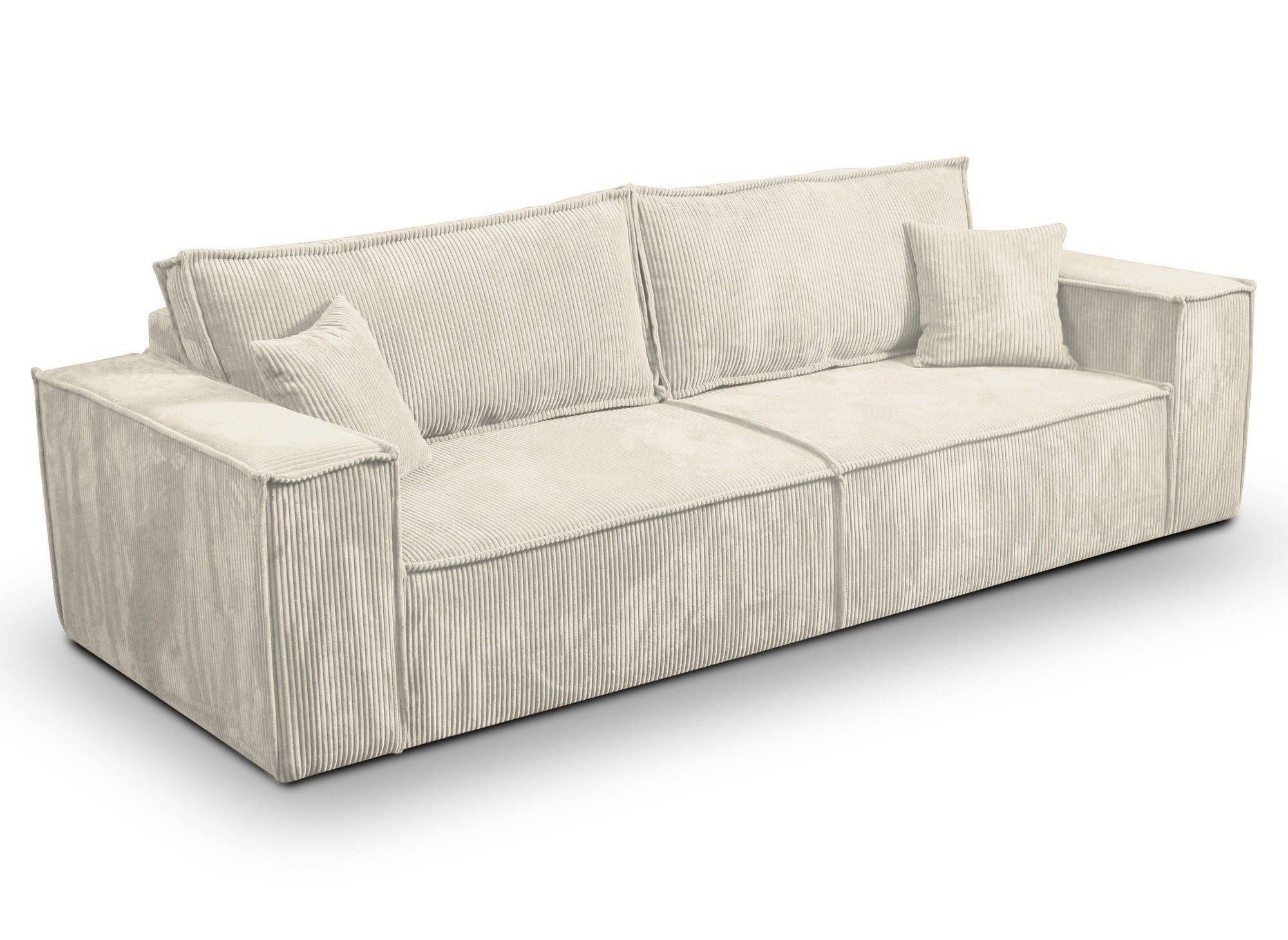 Divano trasformabile a 3 posti con cassapanca in velluto a coste beige JADE