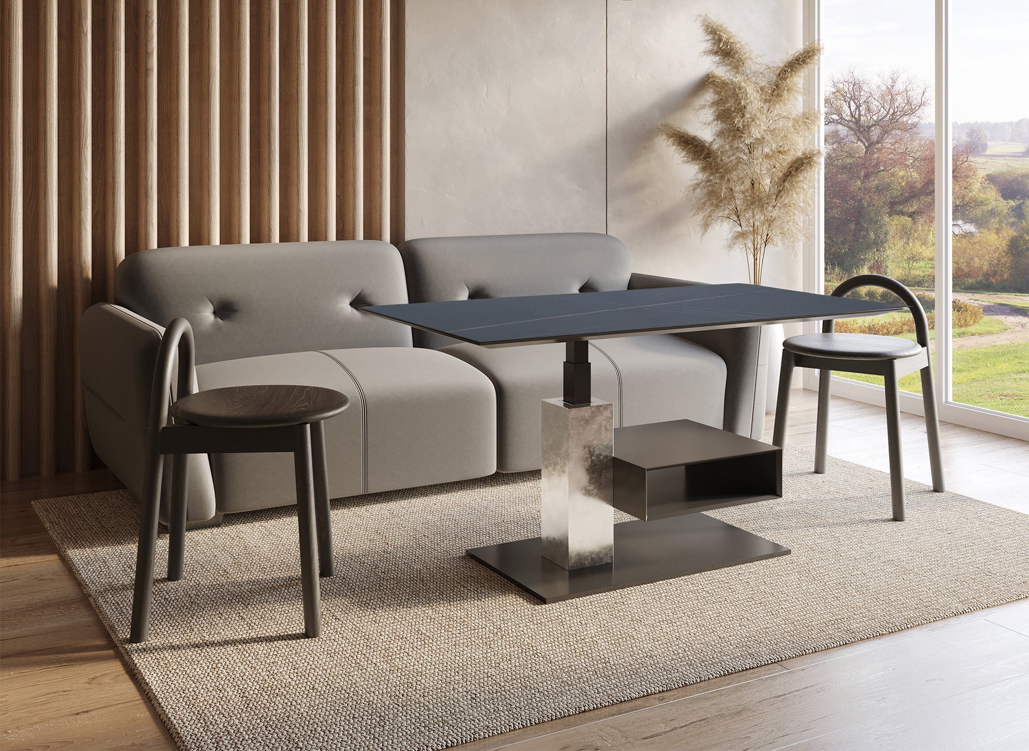 Table basse relevable avec rangement en céramique noir ADELIE