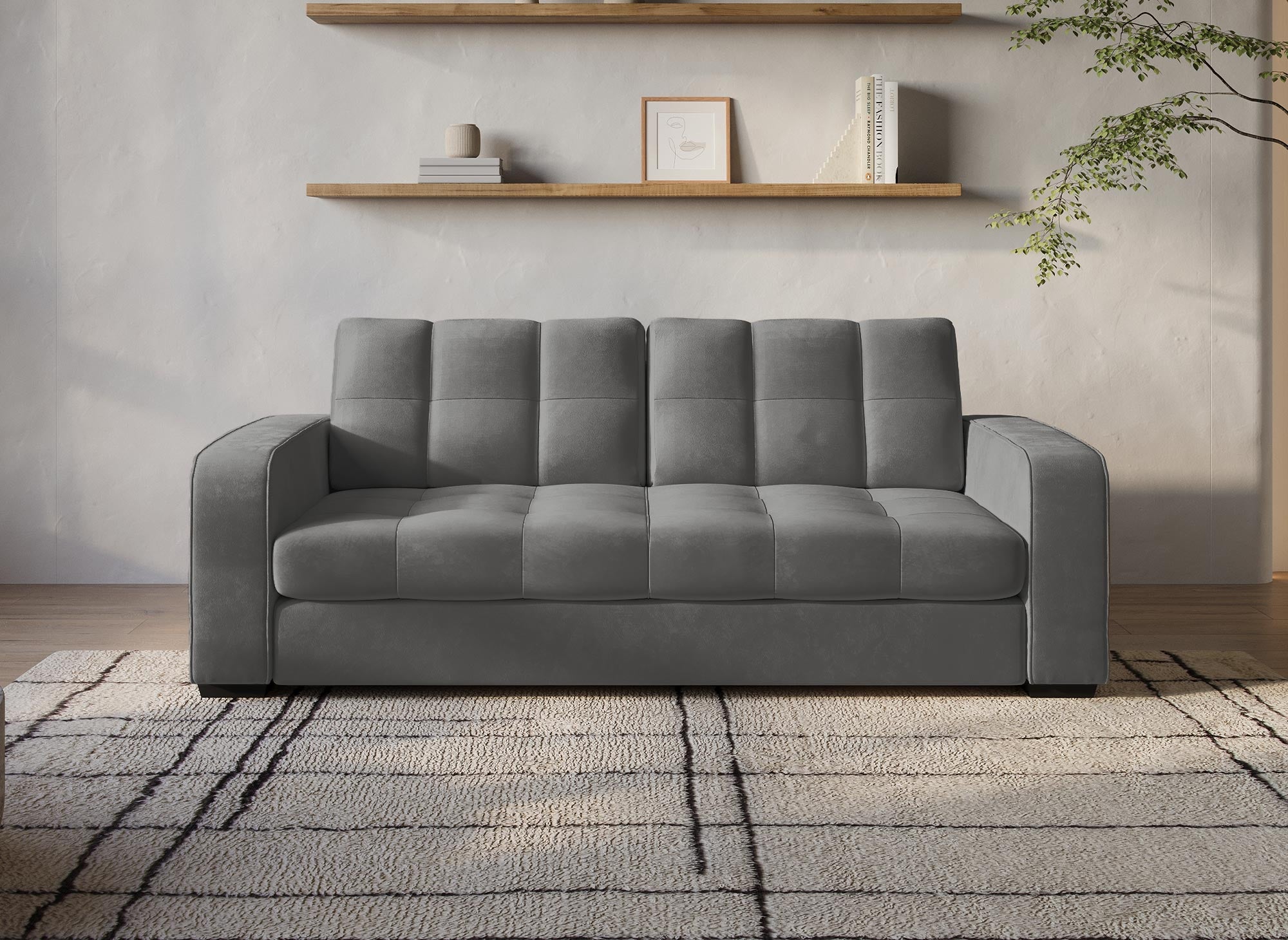 Canapé 2 places en velours gris COSMO