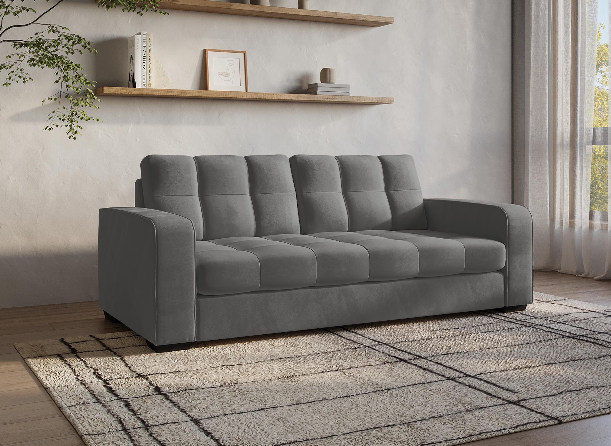 Canapé 2 places en velours gris COSMO