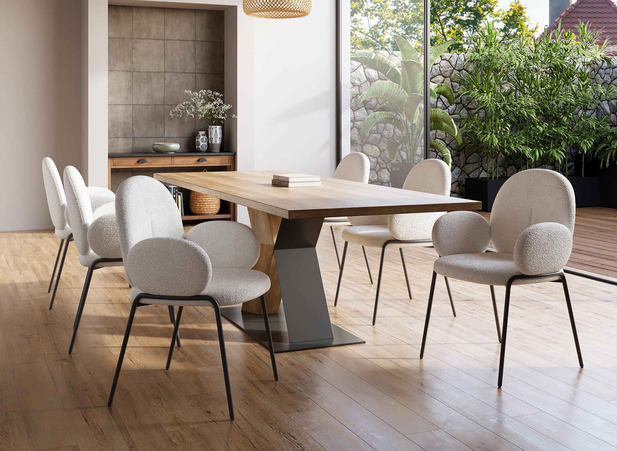 Lot de 2 fauteuils design avec accoudoirs en tissu bouclette blanc BENTA