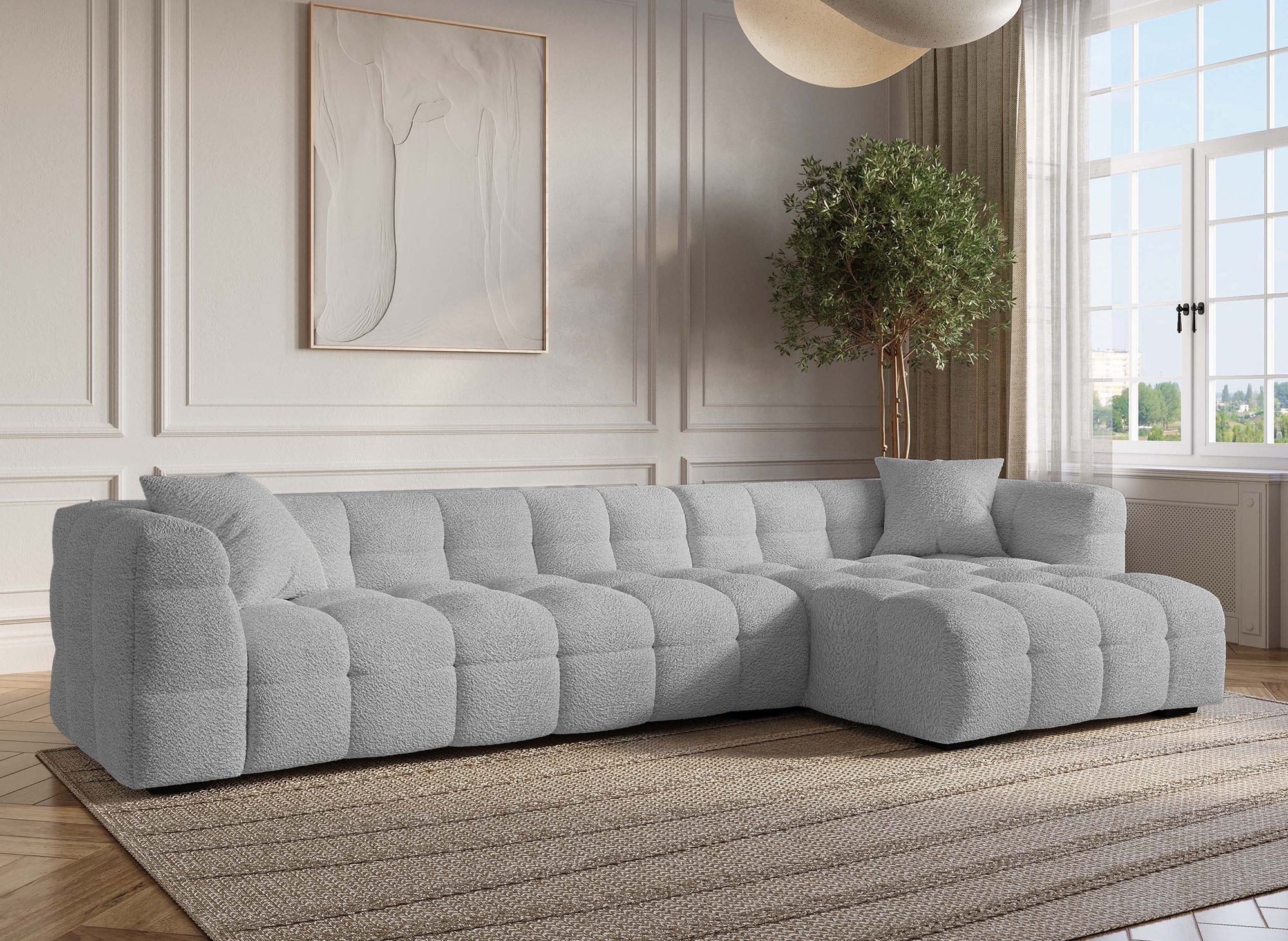 Canapé d'angle effet peau de mouton gris BELLA - Angle droit