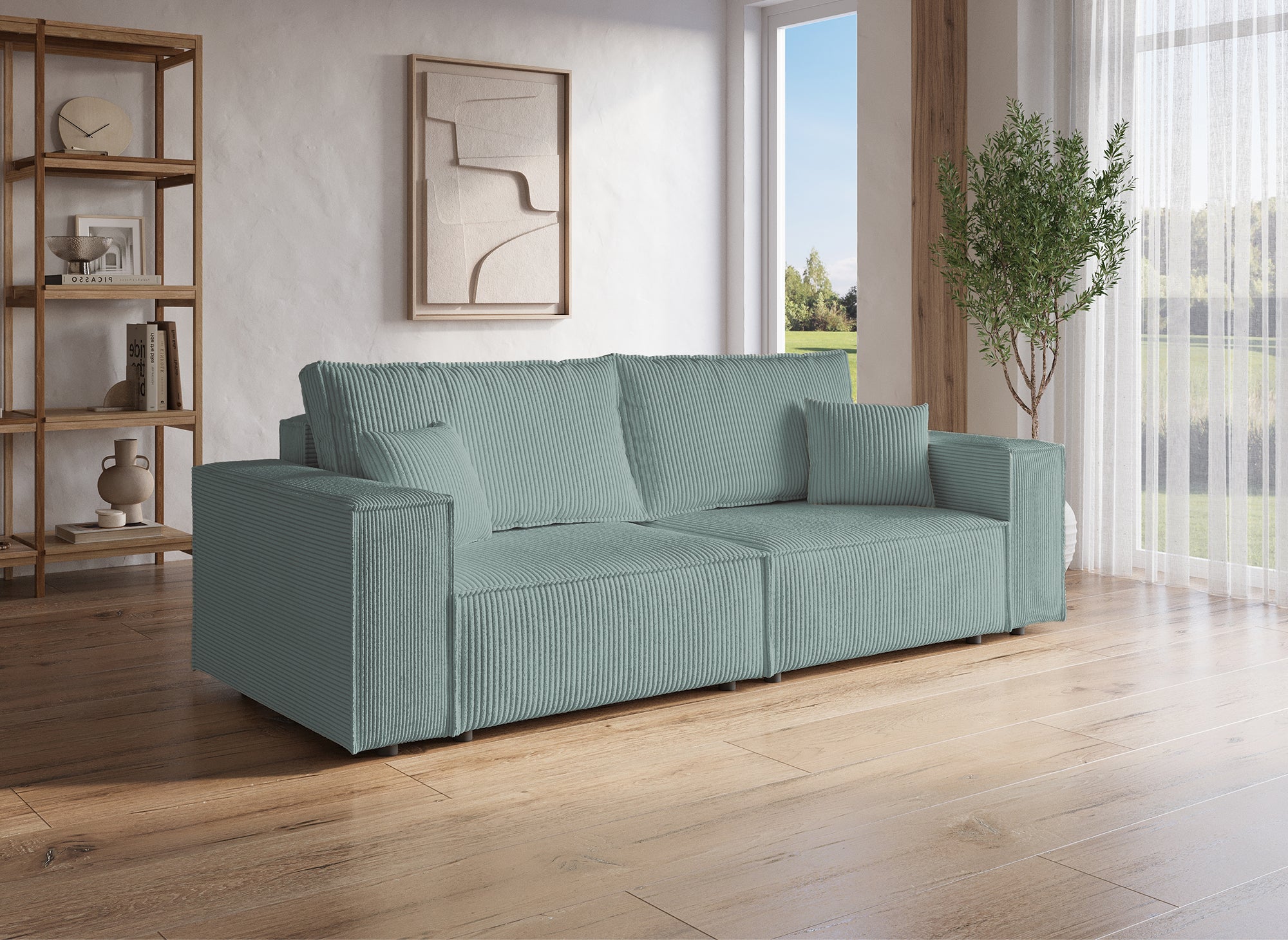 Canapé 3 places avec coffre en velours vert d'eau JADE