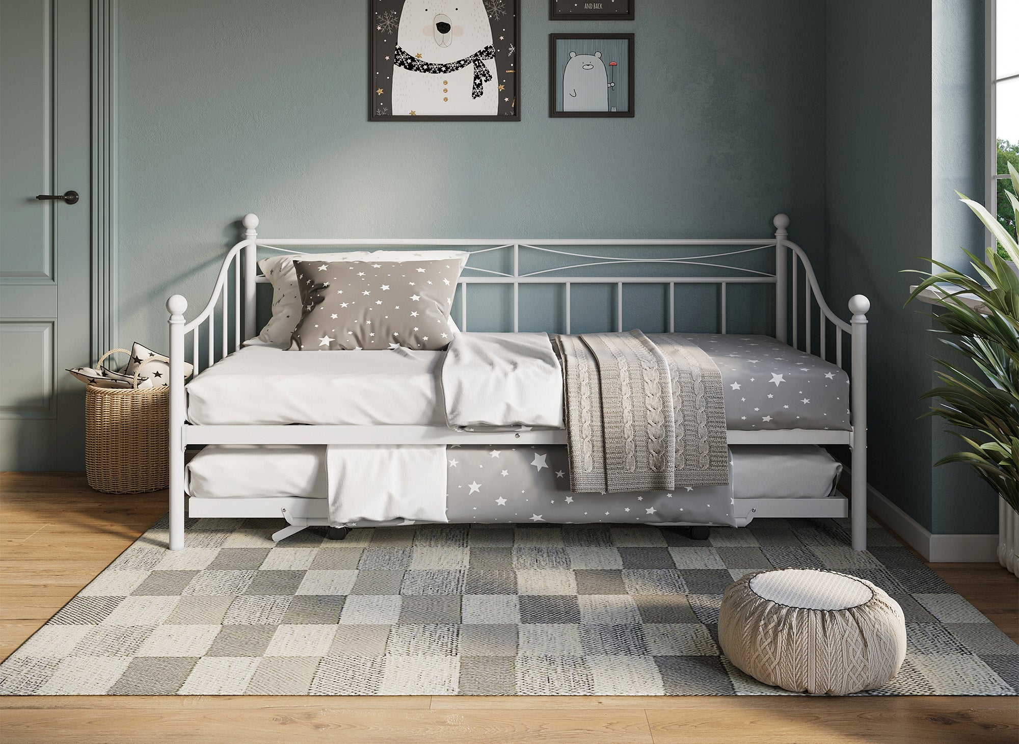 Lit banquette gigogne en métal blanc ALICIA 90 x 190 cm