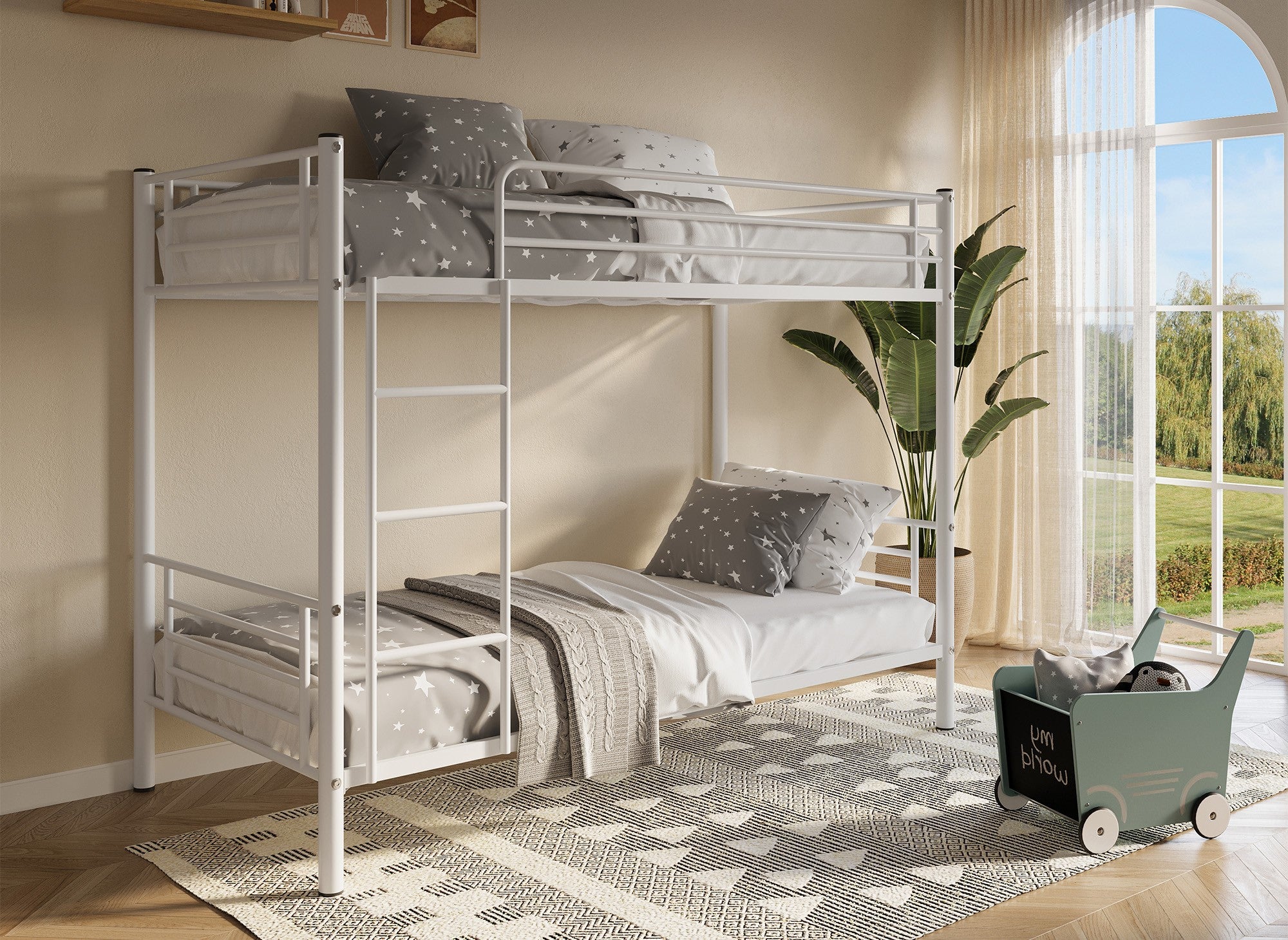 Lit superposé TWINS en métal blanc 90 X 190 cm + sommiers