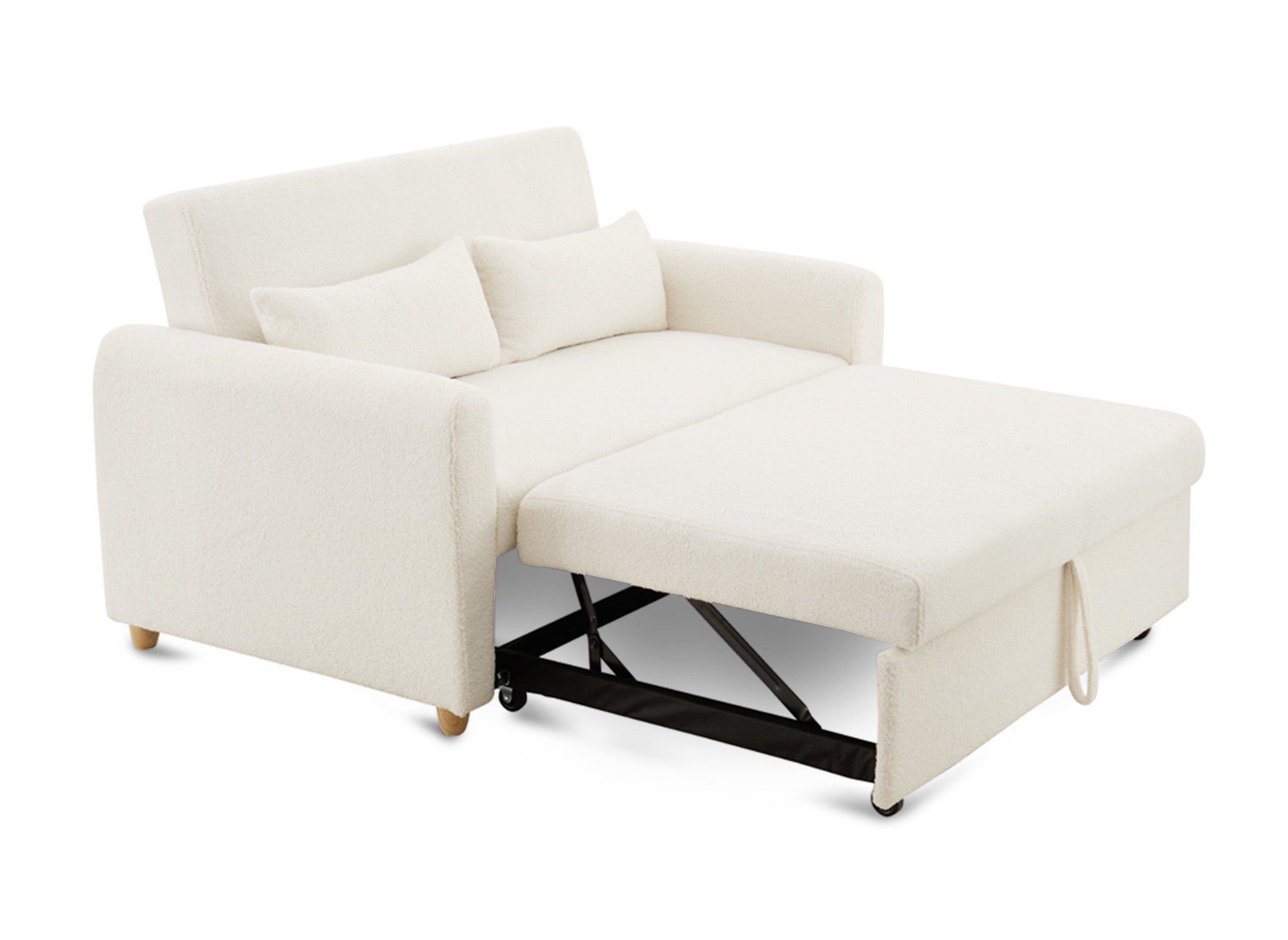 Canapé convertible scandinave en tissu bouclette blanc écru KALAYA