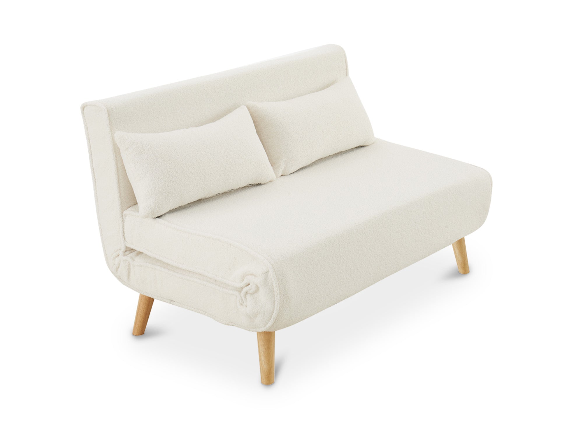 Banquette convertible 2 places en tissu effet peau de mouton blanc écru TONKA