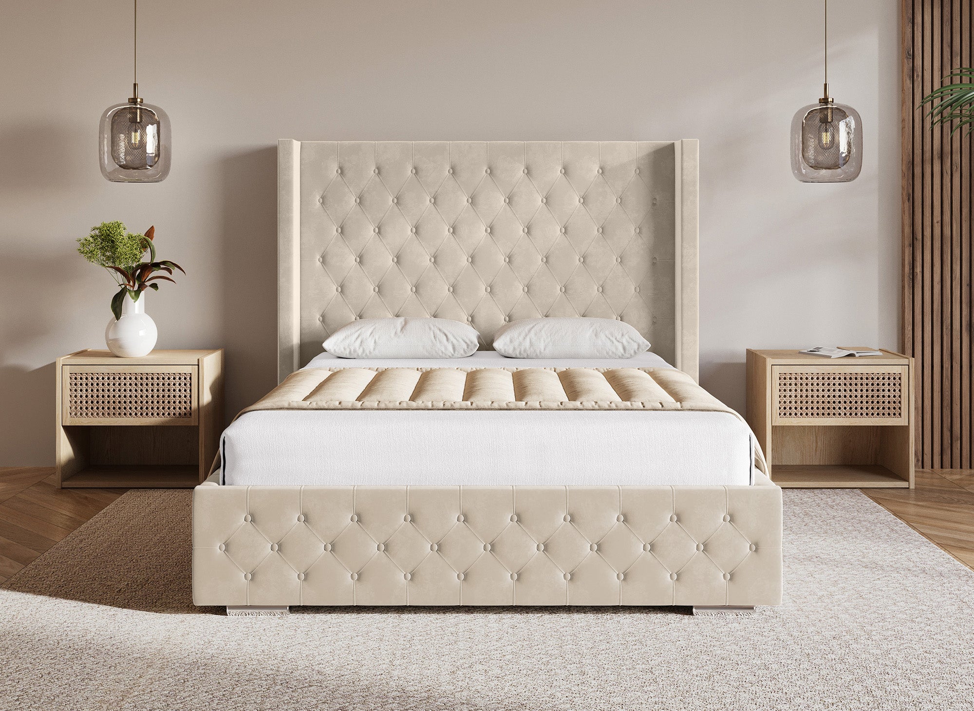 Letto contenitore in velluto beige 160X200 cm PERLA
