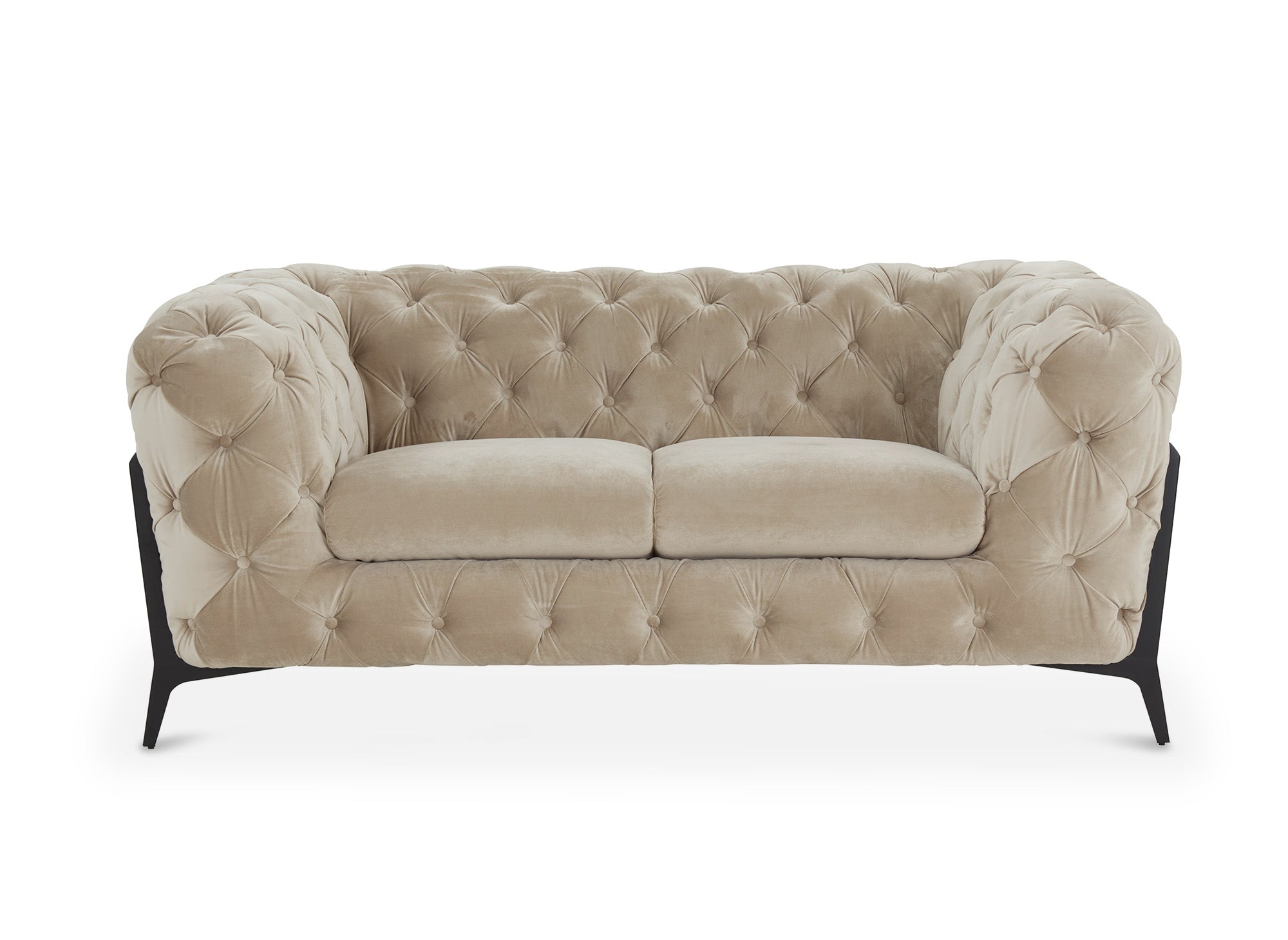 Canapé 2 places capitonné chesterfield velours beige CARMEN
