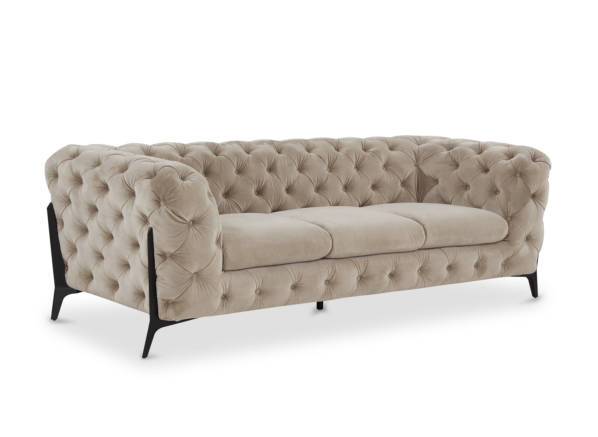 Canapé 3 places capitonné chesterfield velours beige CARMEN