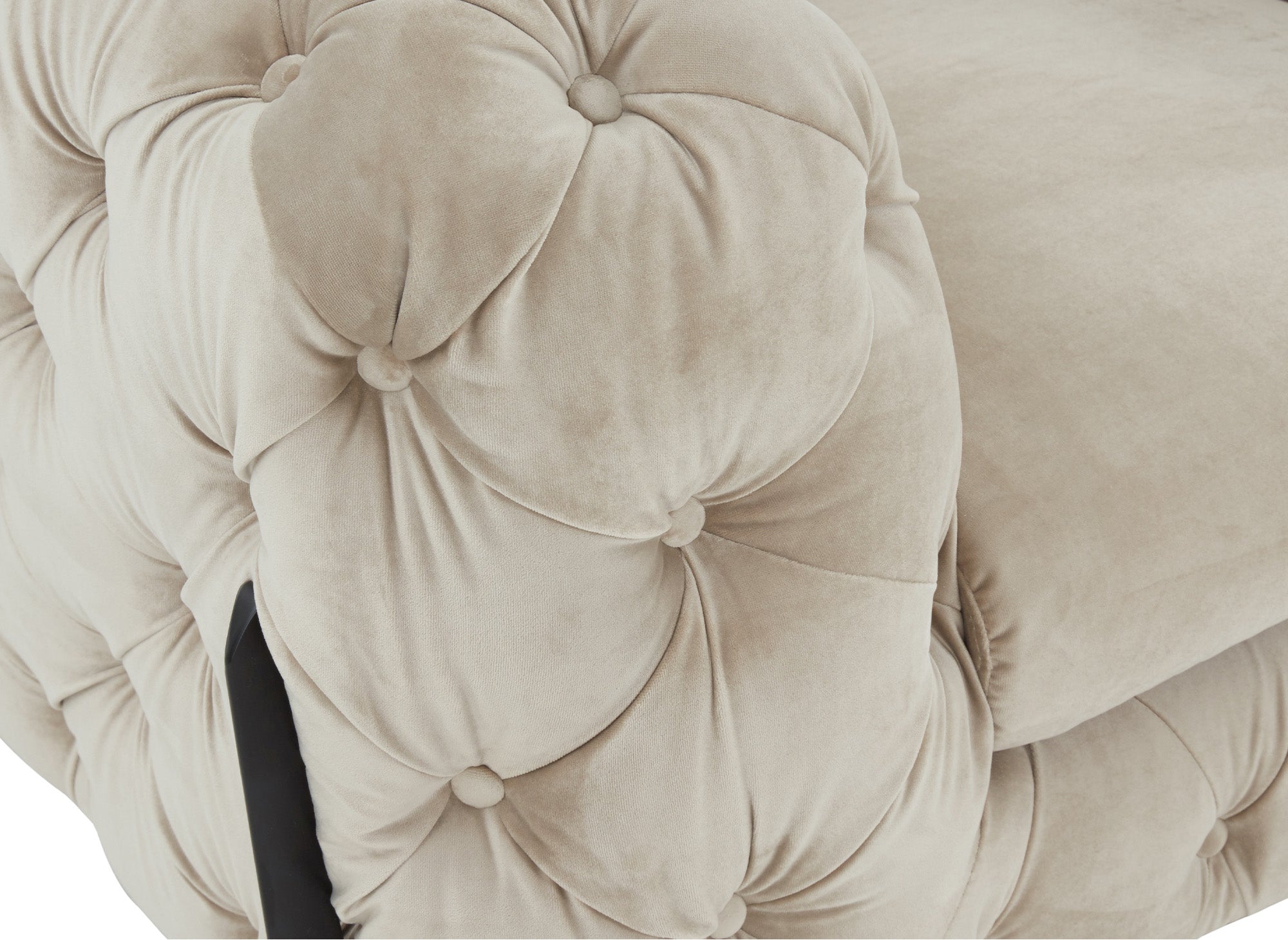 Fauteuil capitonné chesterfield velours beige CARMEN