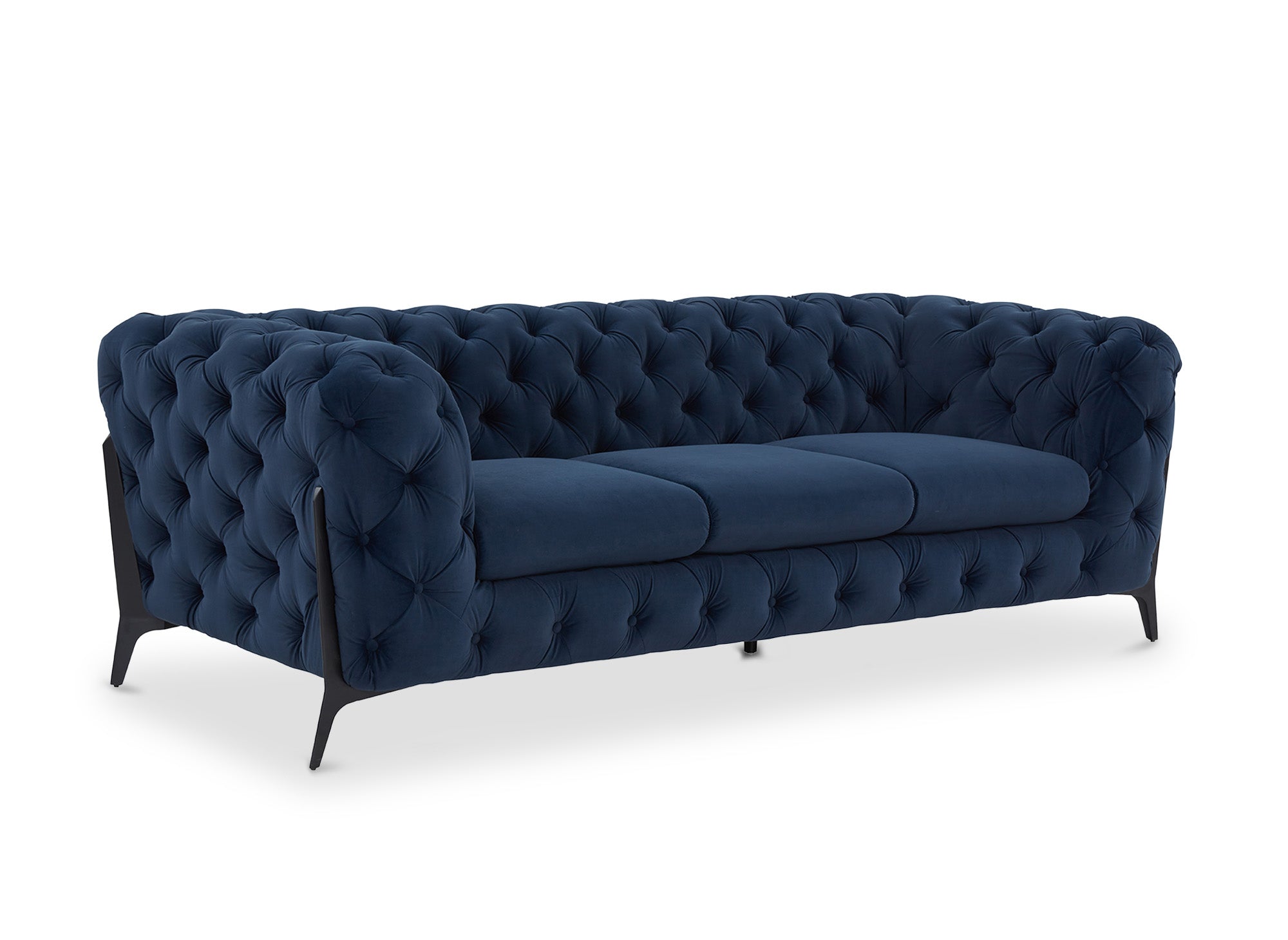 Canapé 3 places capitonné chesterfield velours bleu CARMEN