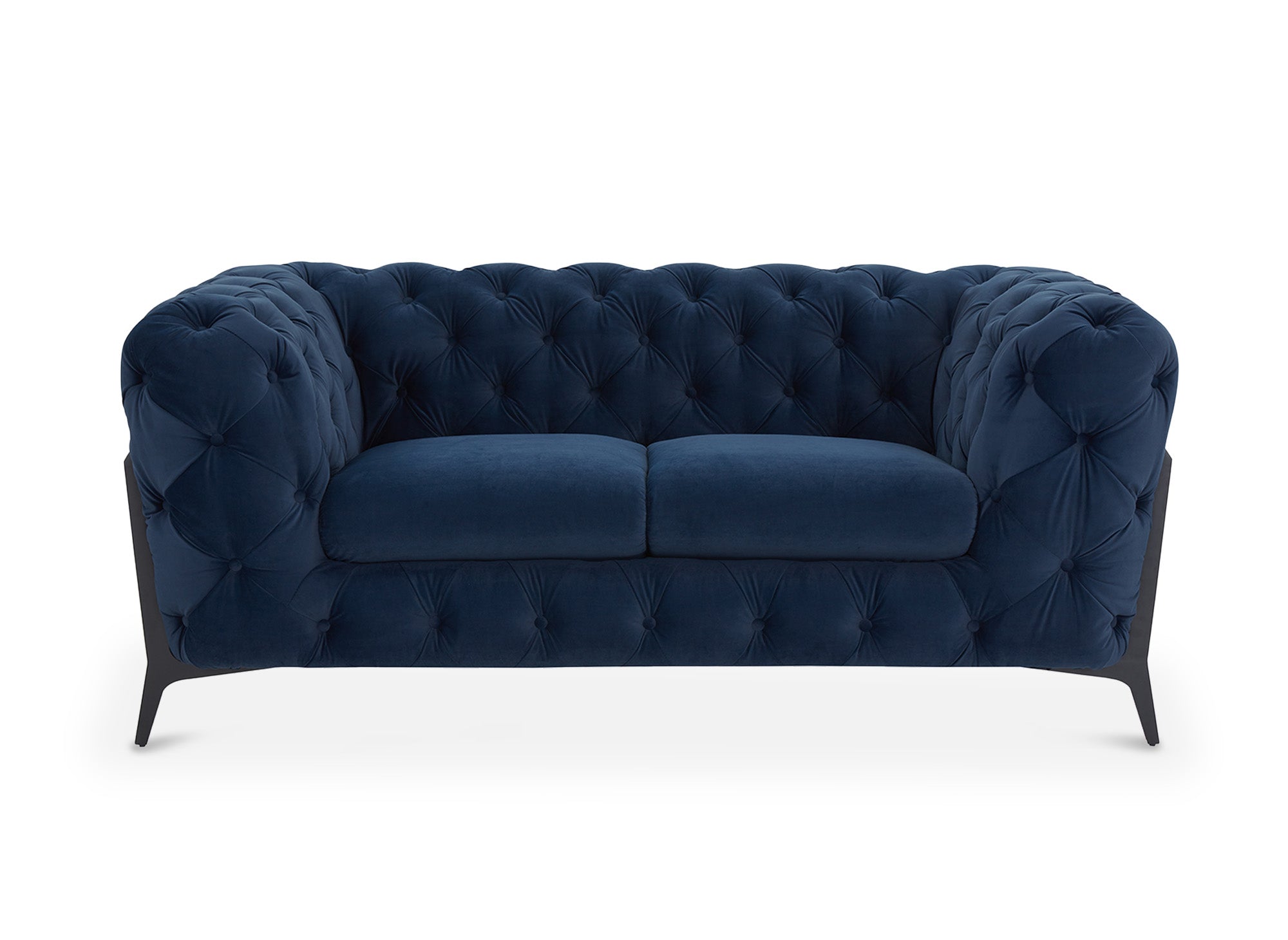 Canapé 2 places capitonné chesterfield velours bleu CARMEN