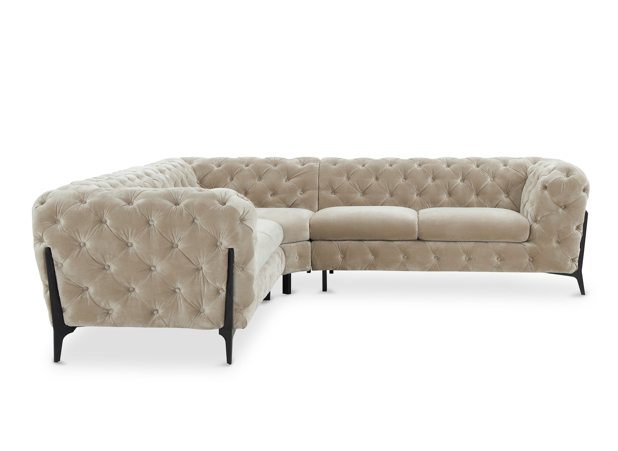 Divano angolare imbottito chesterfield in velluto beige CARMEN