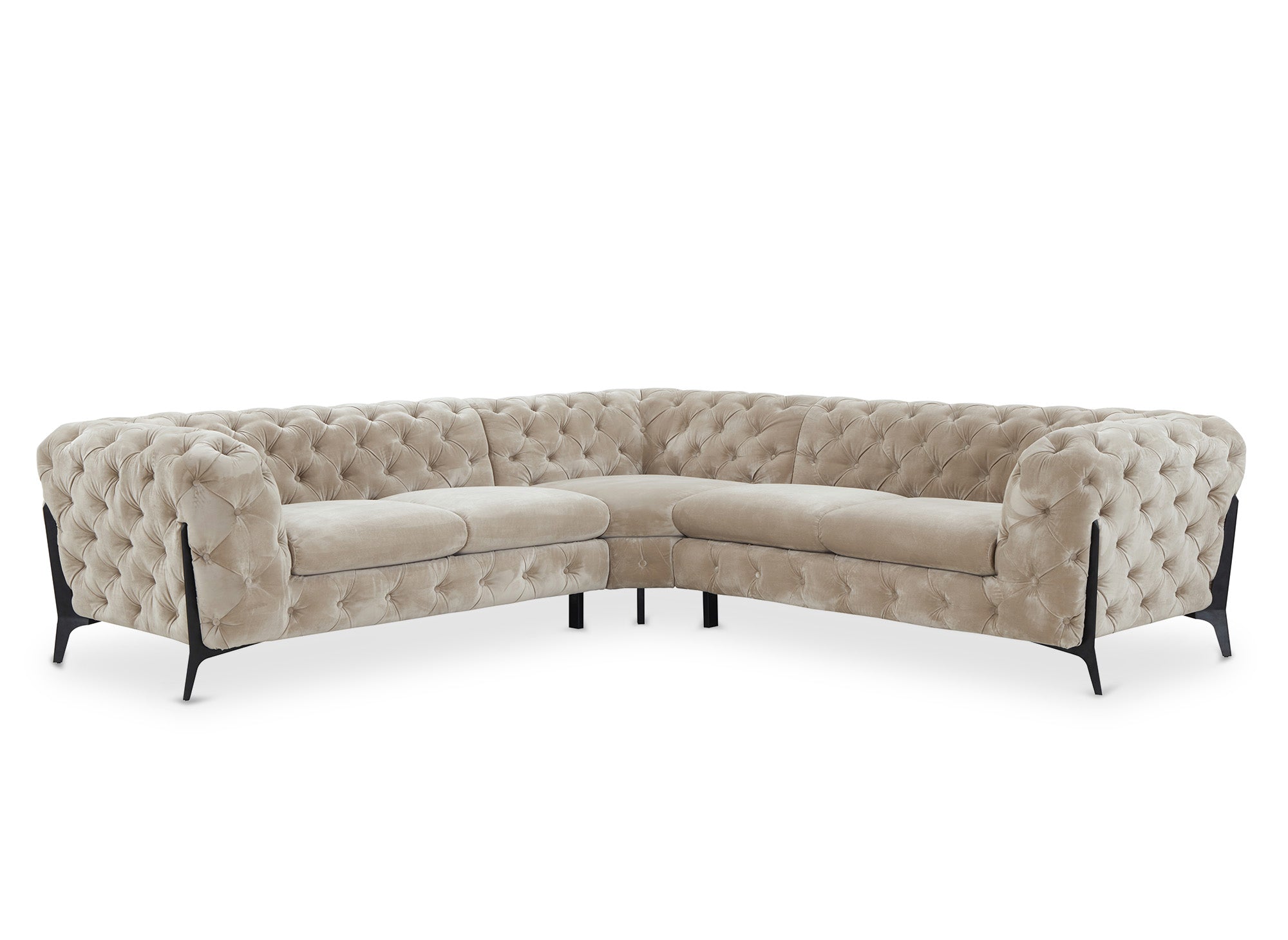 Divano angolare imbottito chesterfield in velluto beige CARMEN
