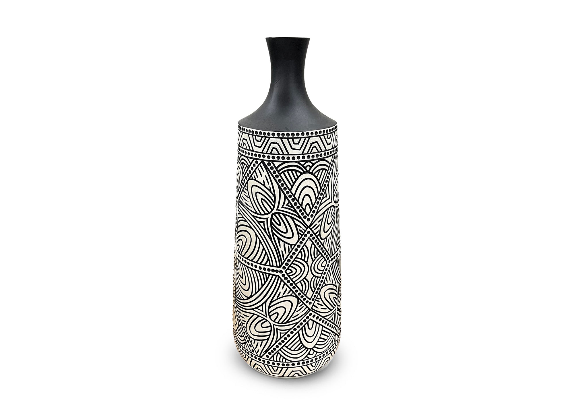 Vase ethnique chic en polyrésine noir et blanc H46 cm LAORA