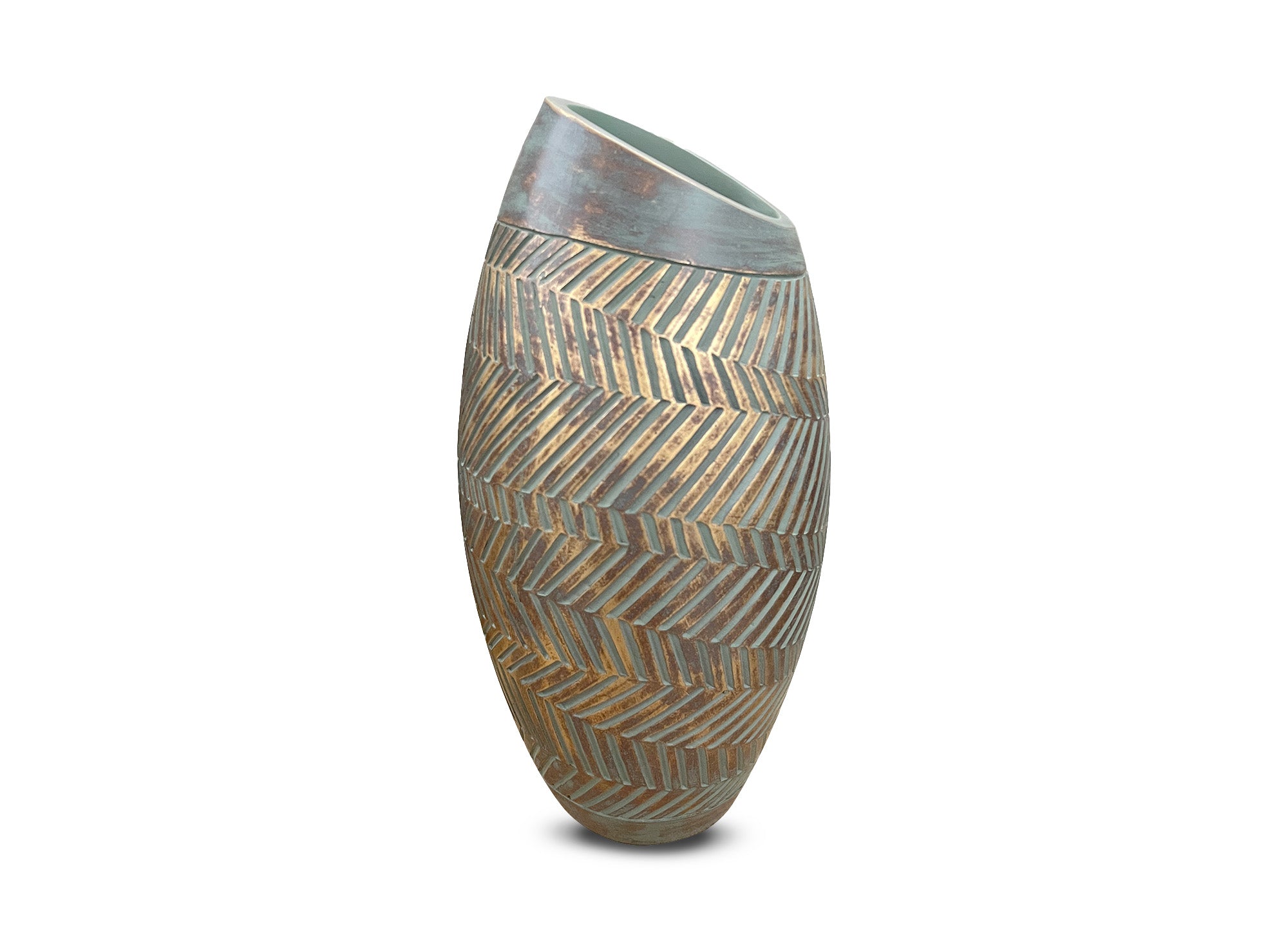 Vase en polyrésine vert et doré H35 cm AMIRA