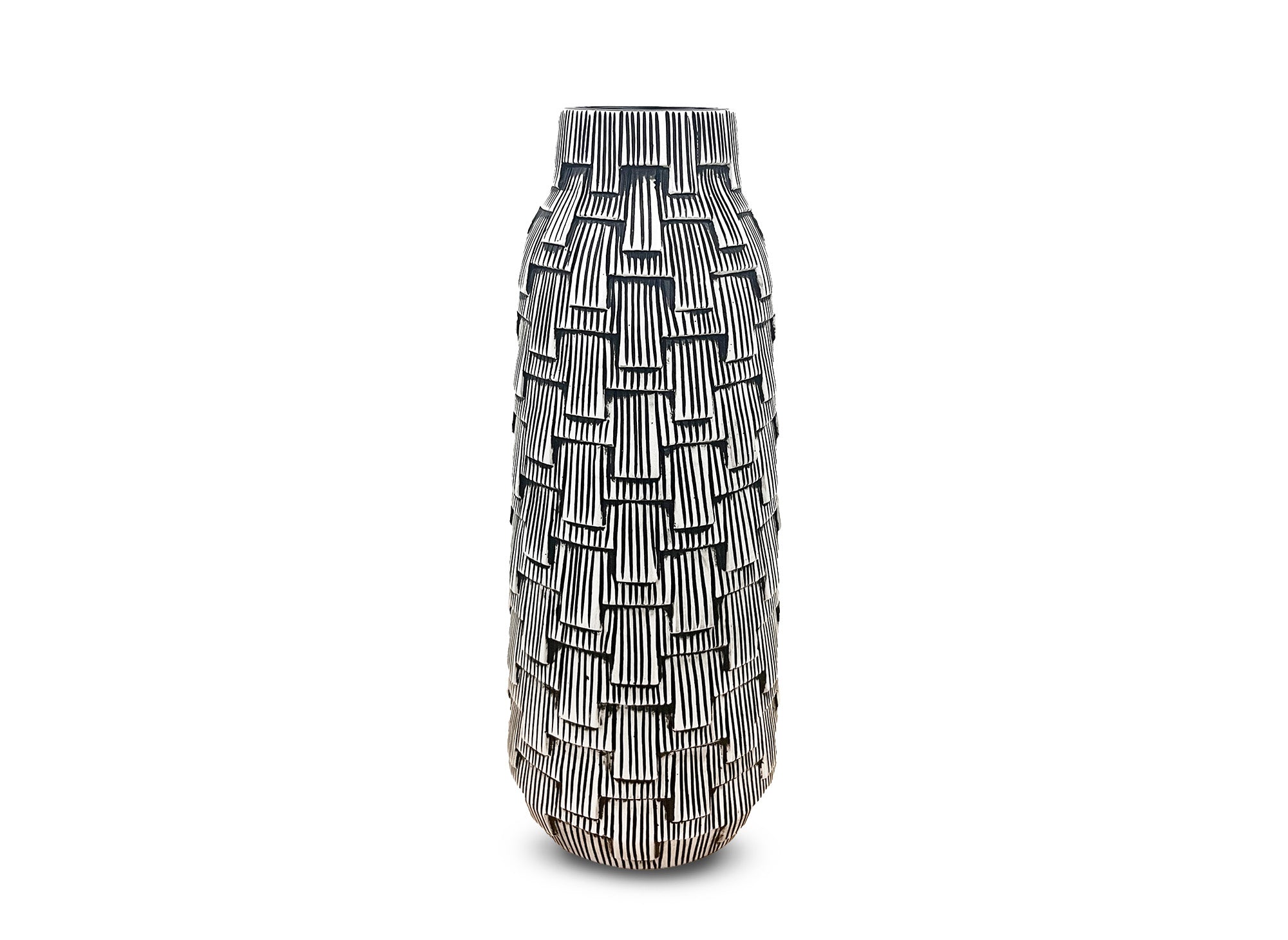 Vase contemporain en polyrésine noir et blanc H43 cm INAYA