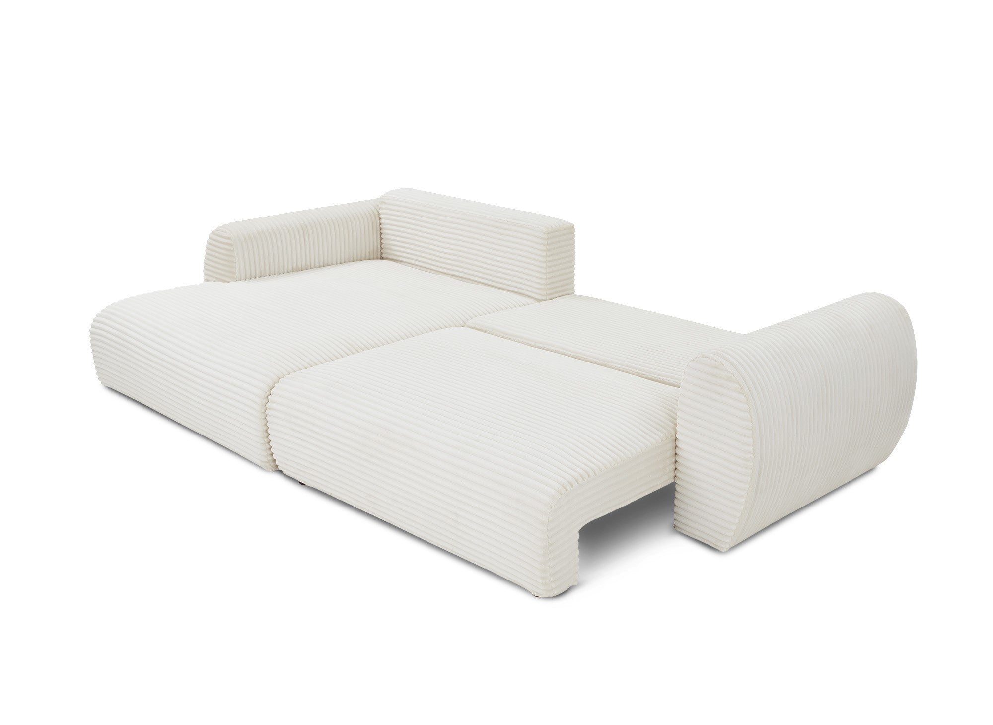 Canapé d'angle convertible avec coffre en velours gros côtelé doux beige TILDA - Angle gauche