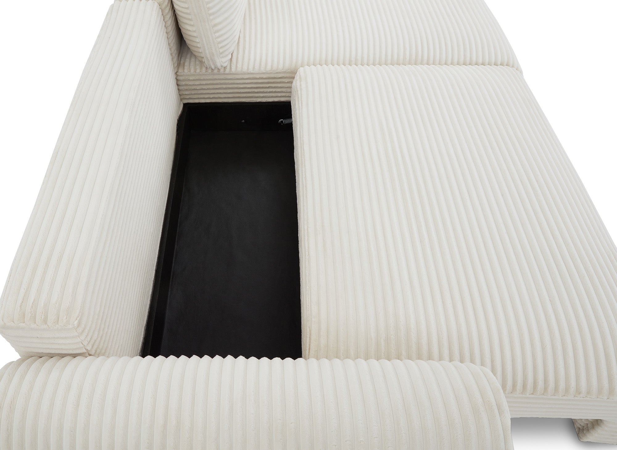 Divano ad angolo trasformabile con cassapanca in morbido velluto a coste grosso beige TILDA - Angolo retto