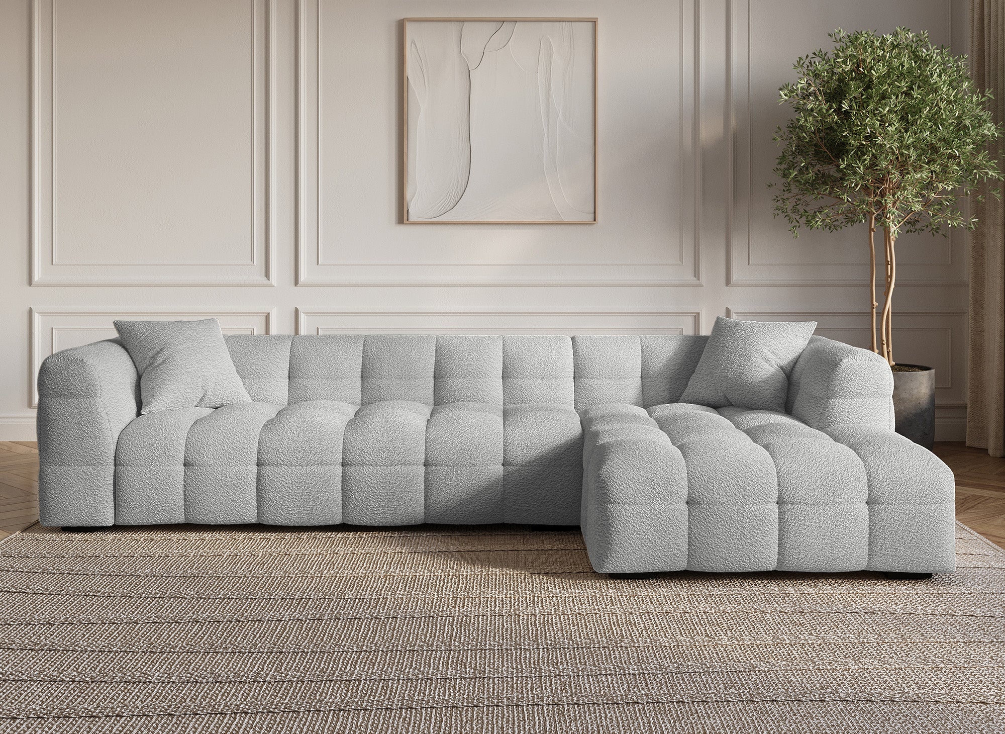 Canapé d'angle effet peau de mouton gris BELLA - Angle droit