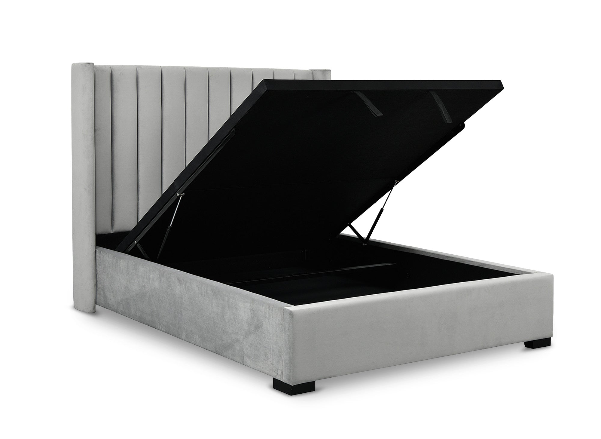 Lit coffre en velours gris 160x200 cm ALENA