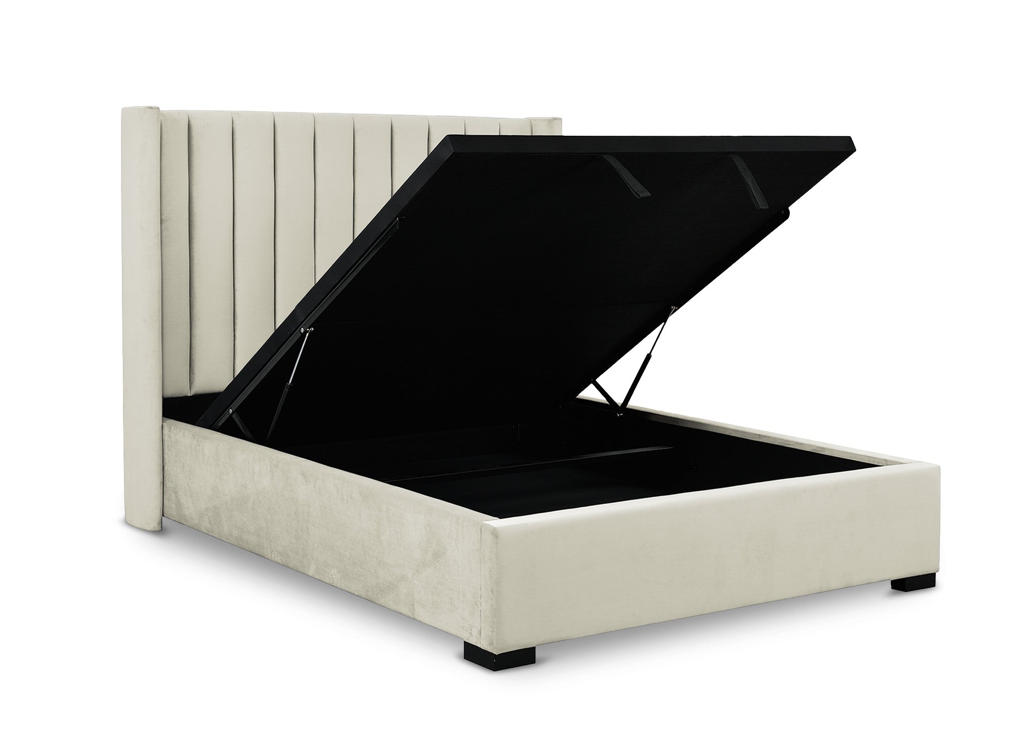 Lit coffre en velours beige 160x200 cm ALENA