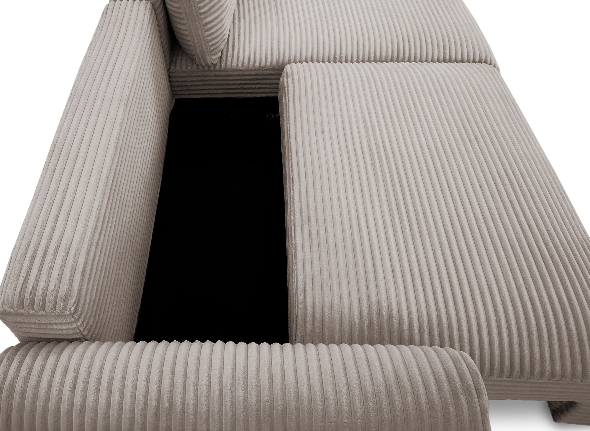 Canapé d'angle convertible avec coffre en velours gros côtelé doux taupe TILDA - Angle droit