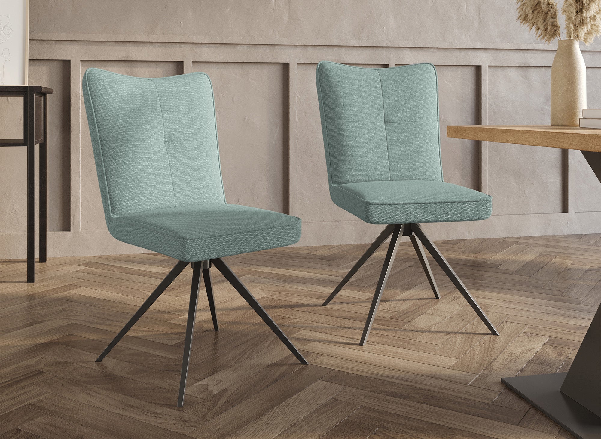 Lot de 2 chaises pivotantes en tissu vert d'eau FELICIE