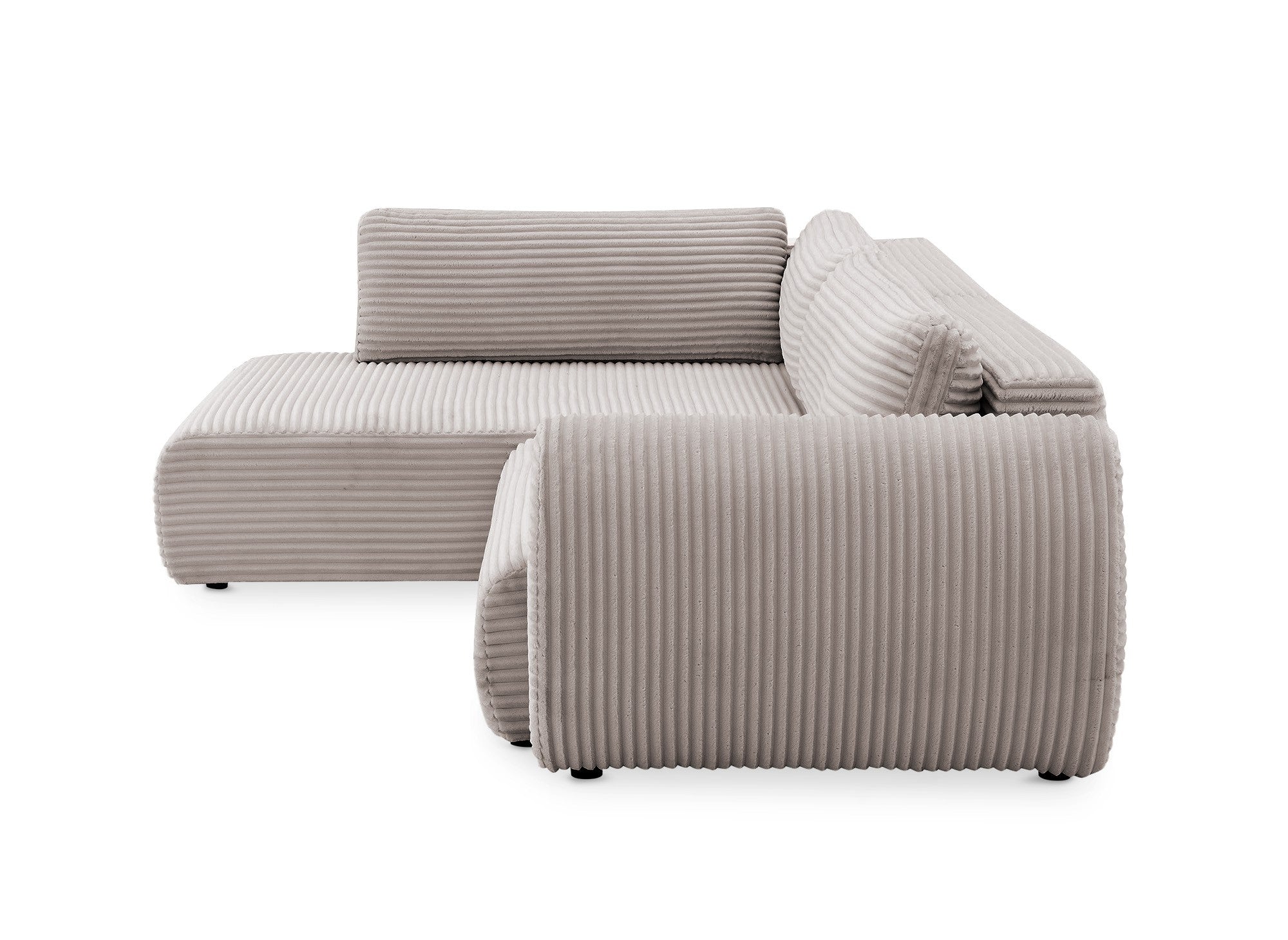 Canapé d'angle convertible avec méridienne et coffre en gros côtelé doux taupe TILDA - Angle gauche