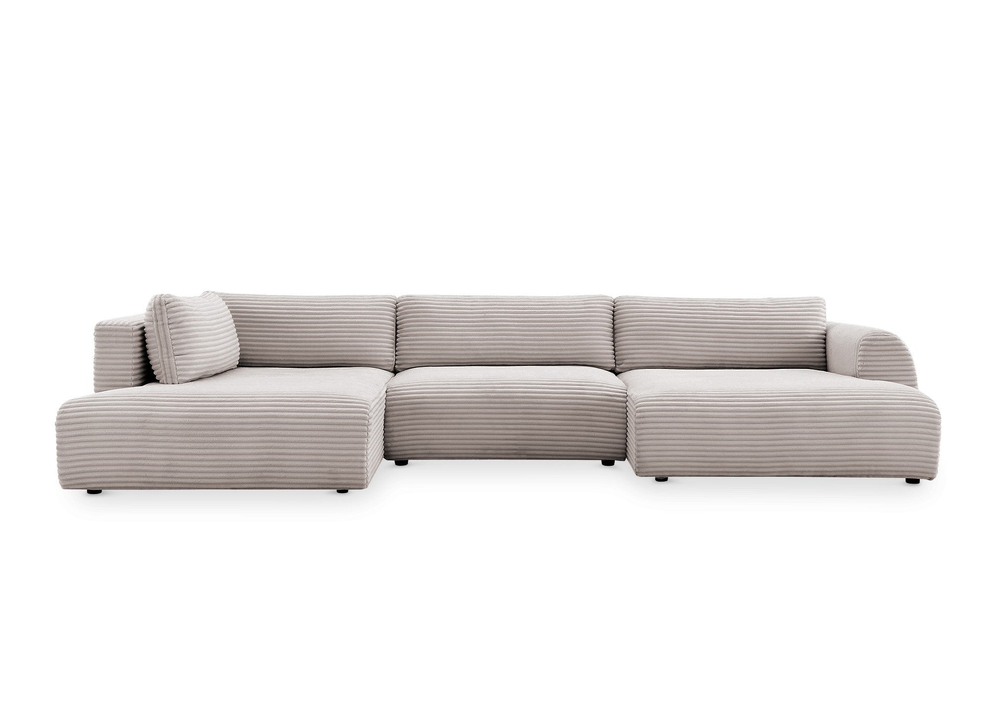 Canapé panoramique convertible avec coffre en velours gros côtelé taupe TILDA - Angle gauche