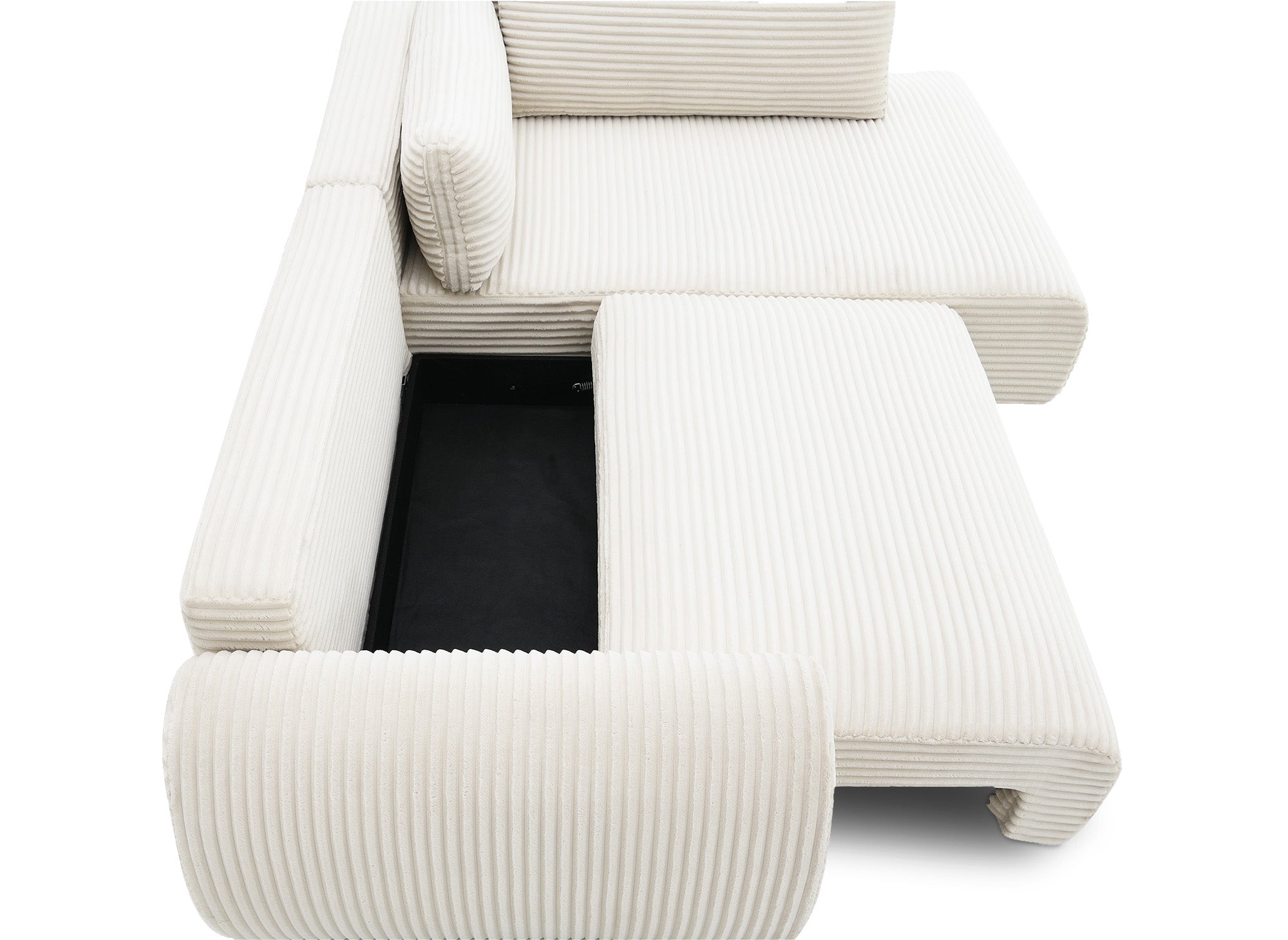 Canapé d'angle convertible avec méridienne et coffre en gros côtelé doux beige TILDA - Angle droit