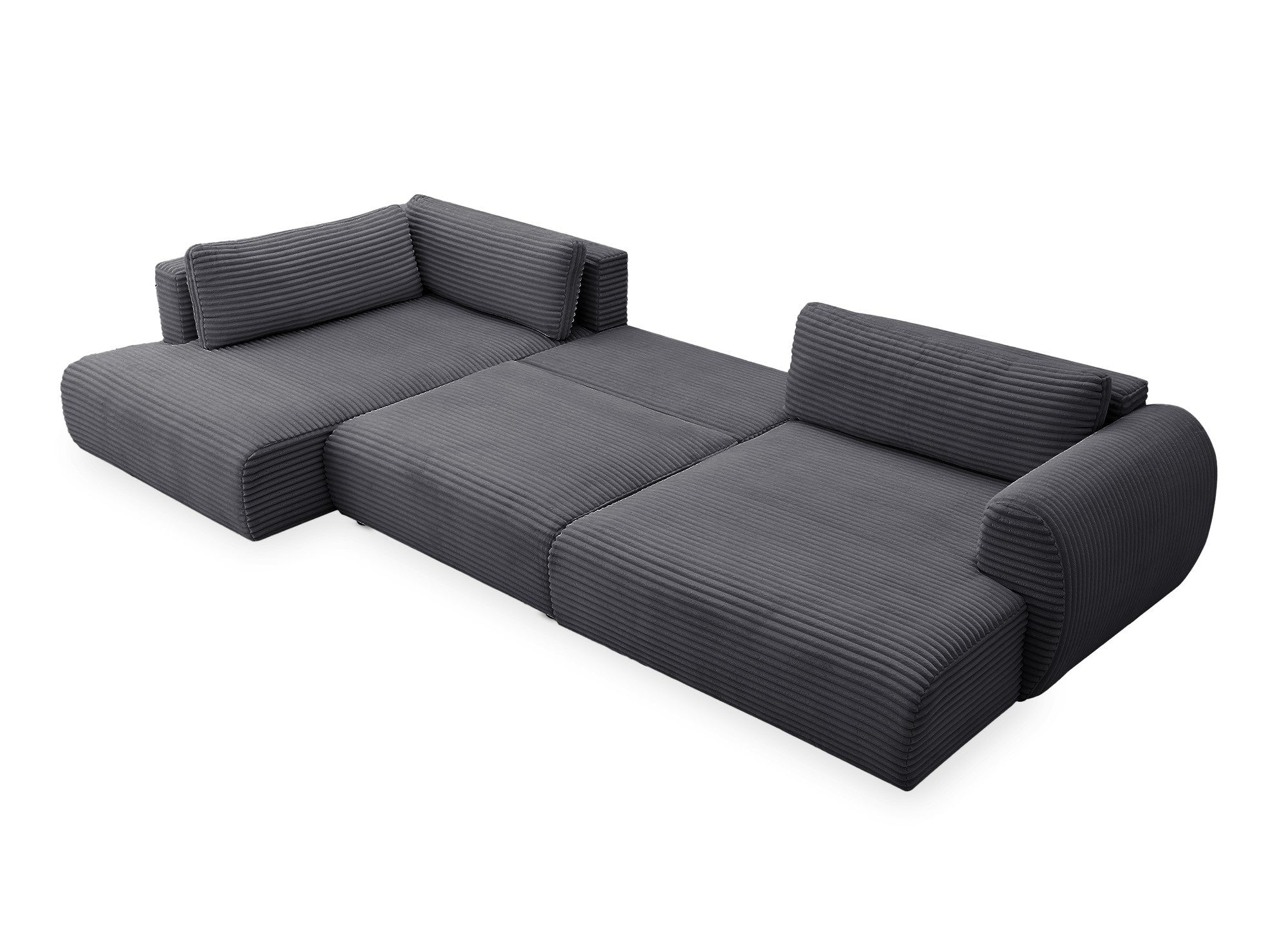 Canapé panoramique convertible avec coffre en velours gros côtelé gris TILDA - Angle gauche