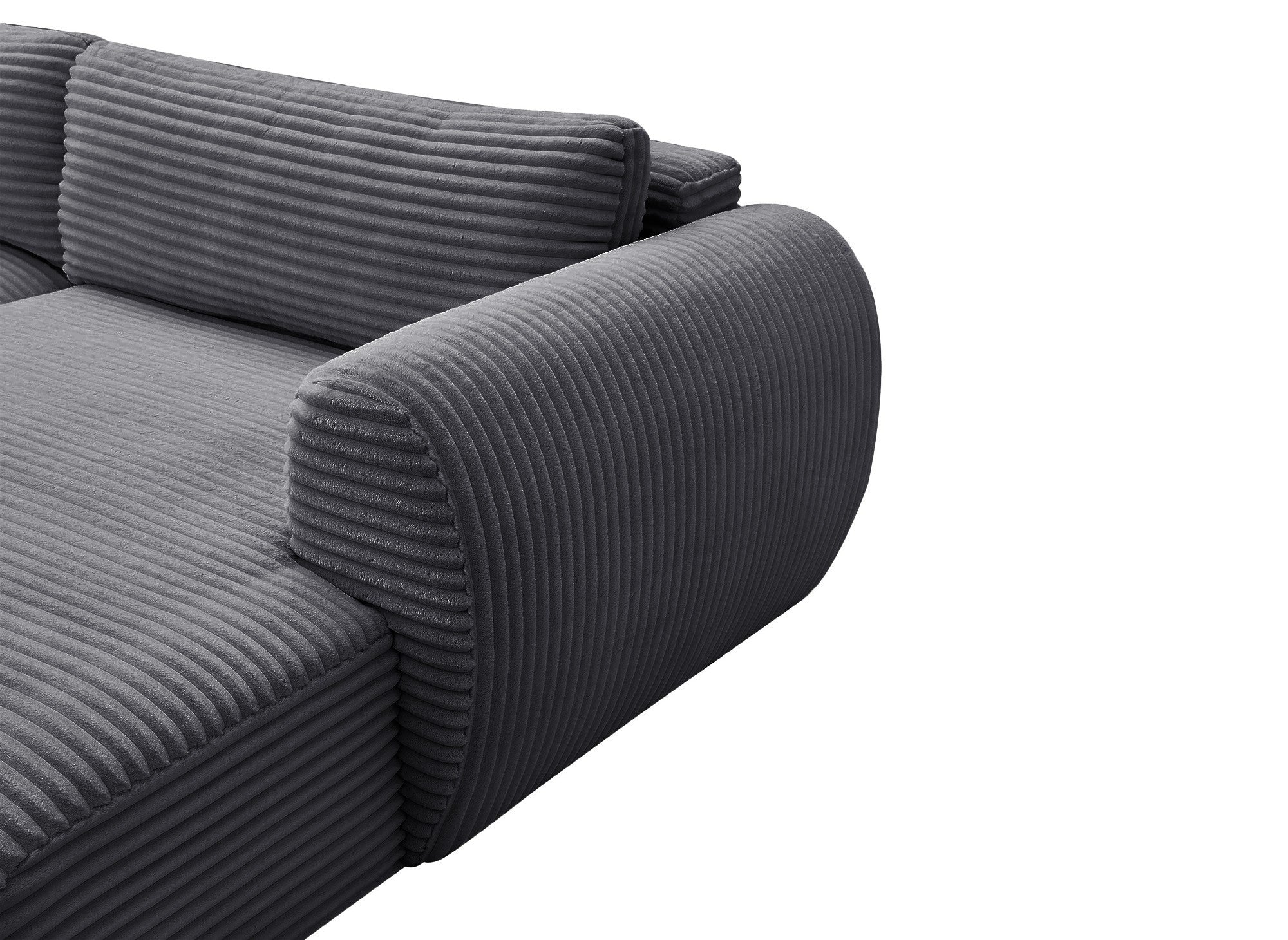 Canapé panoramique convertible avec coffre en velours gros côtelé gris TILDA - Angle gauche