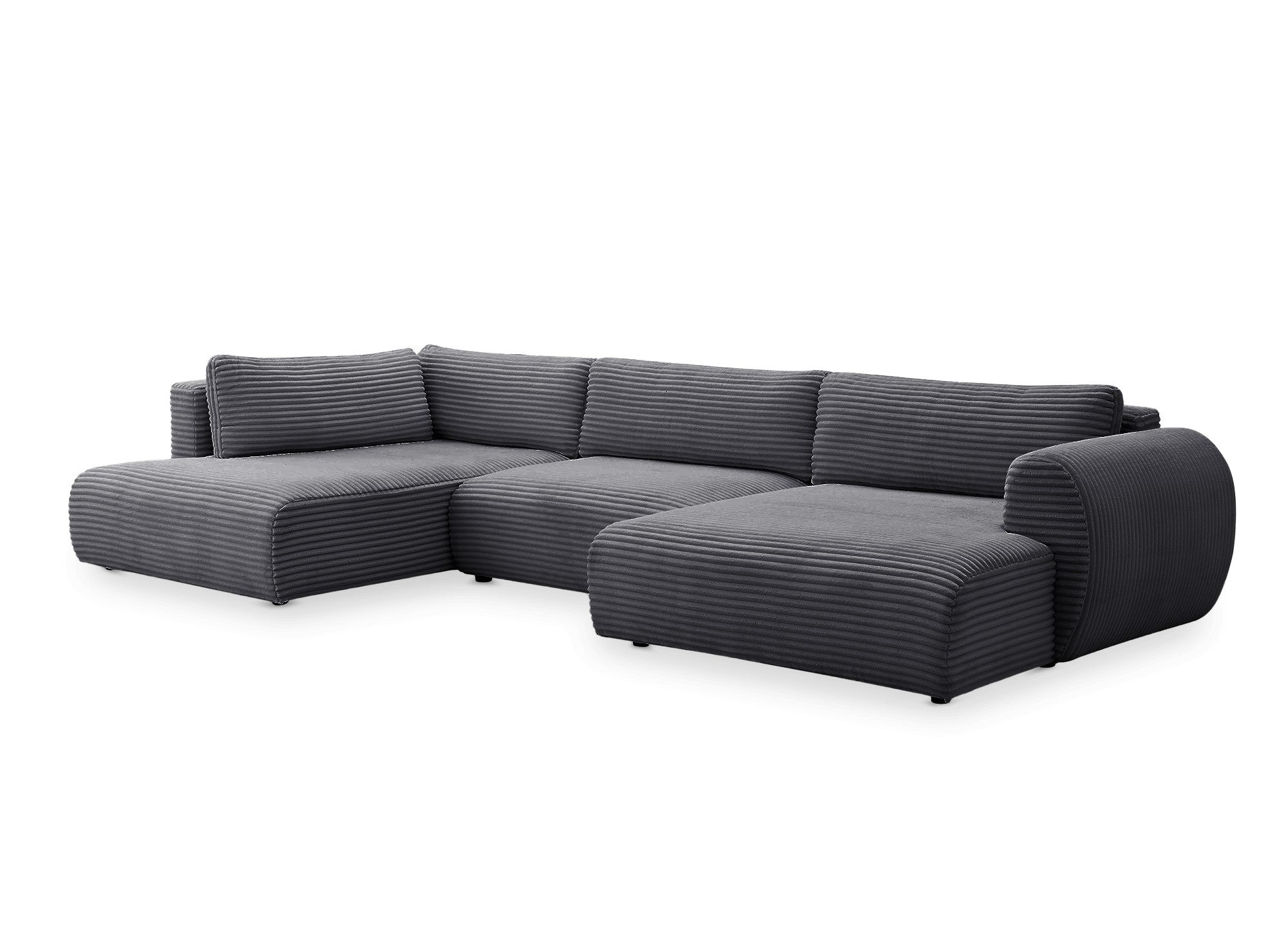 Canapé panoramique convertible avec coffre en velours gros côtelé gris TILDA - Angle gauche