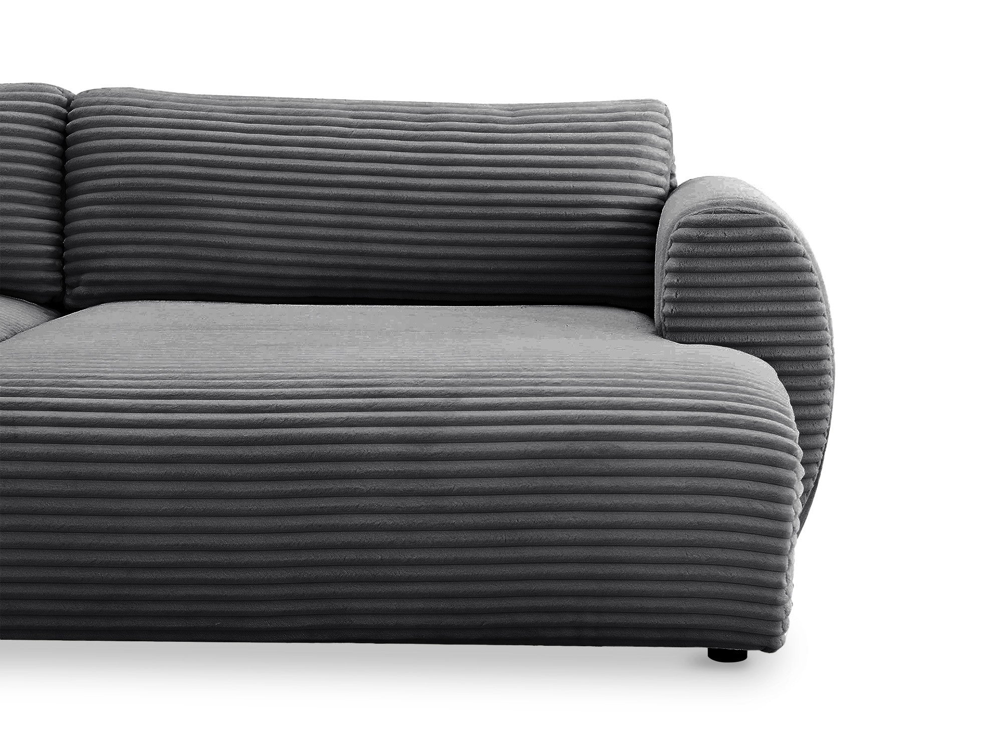 Canapé panoramique convertible avec coffre en velours gros côtelé gris TILDA - Angle gauche