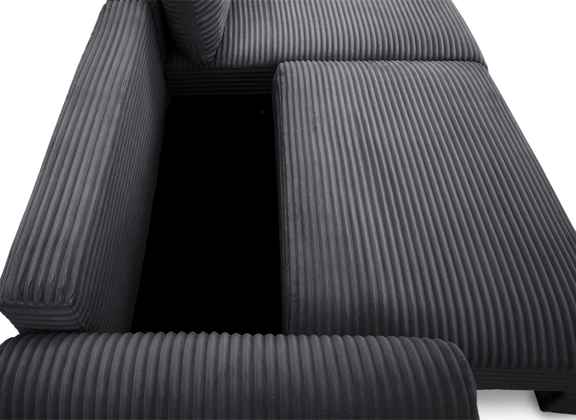 Divano angolare trasformabile con cassapanca in morbido velluto a coste grigio TILDA - Angolo retto